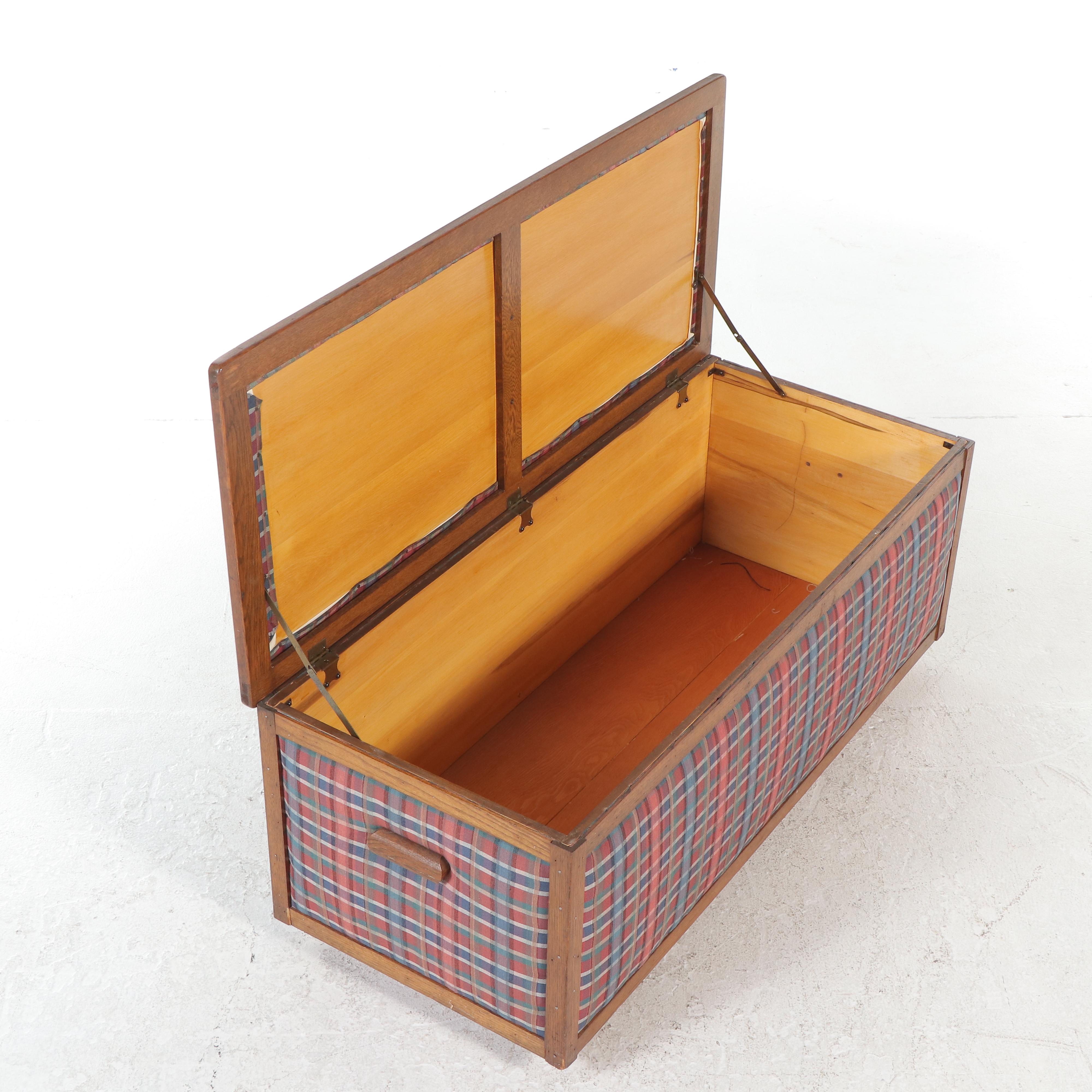 Plaid Upholstered Wooden Blanket Chest
