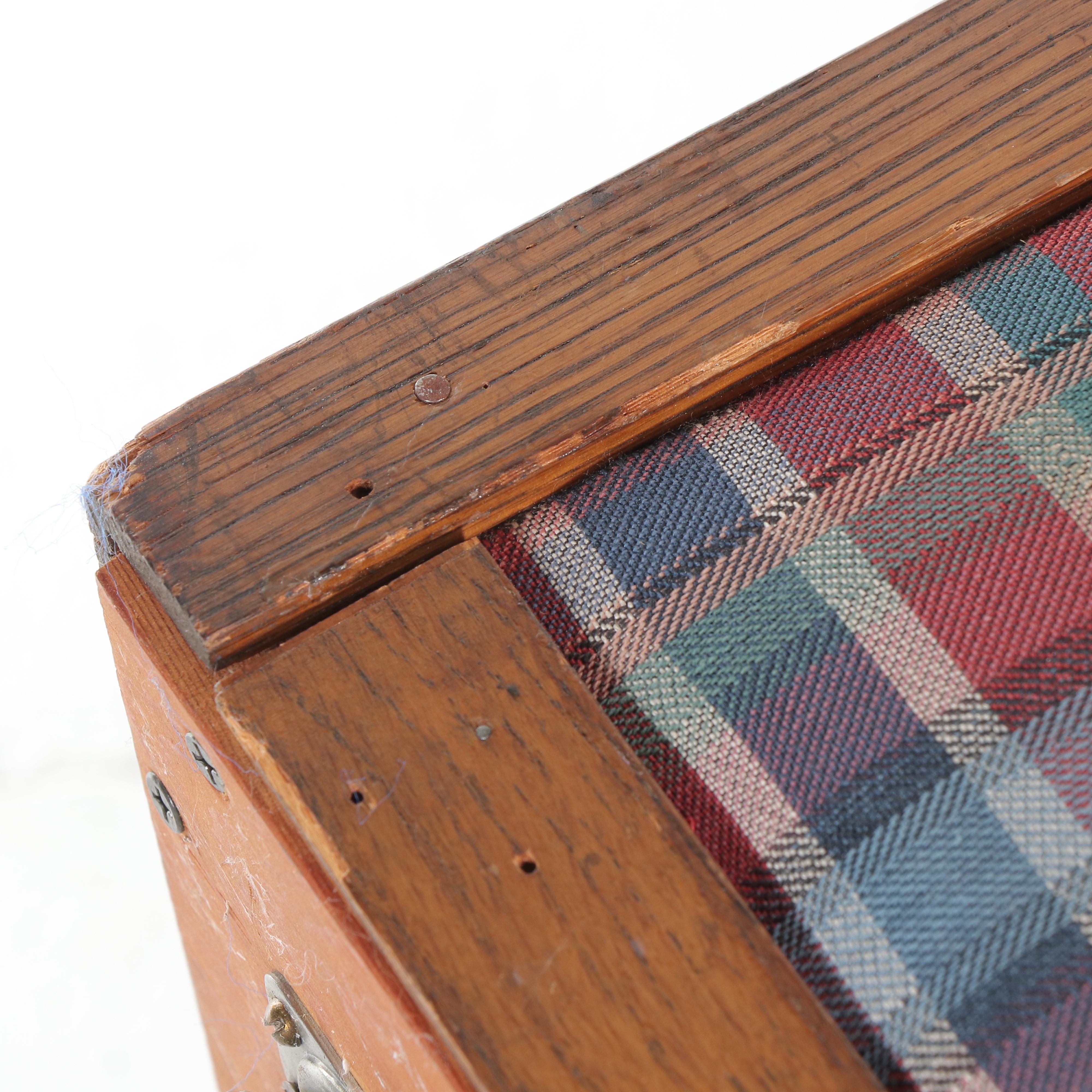 Plaid Upholstered Wooden Blanket Chest