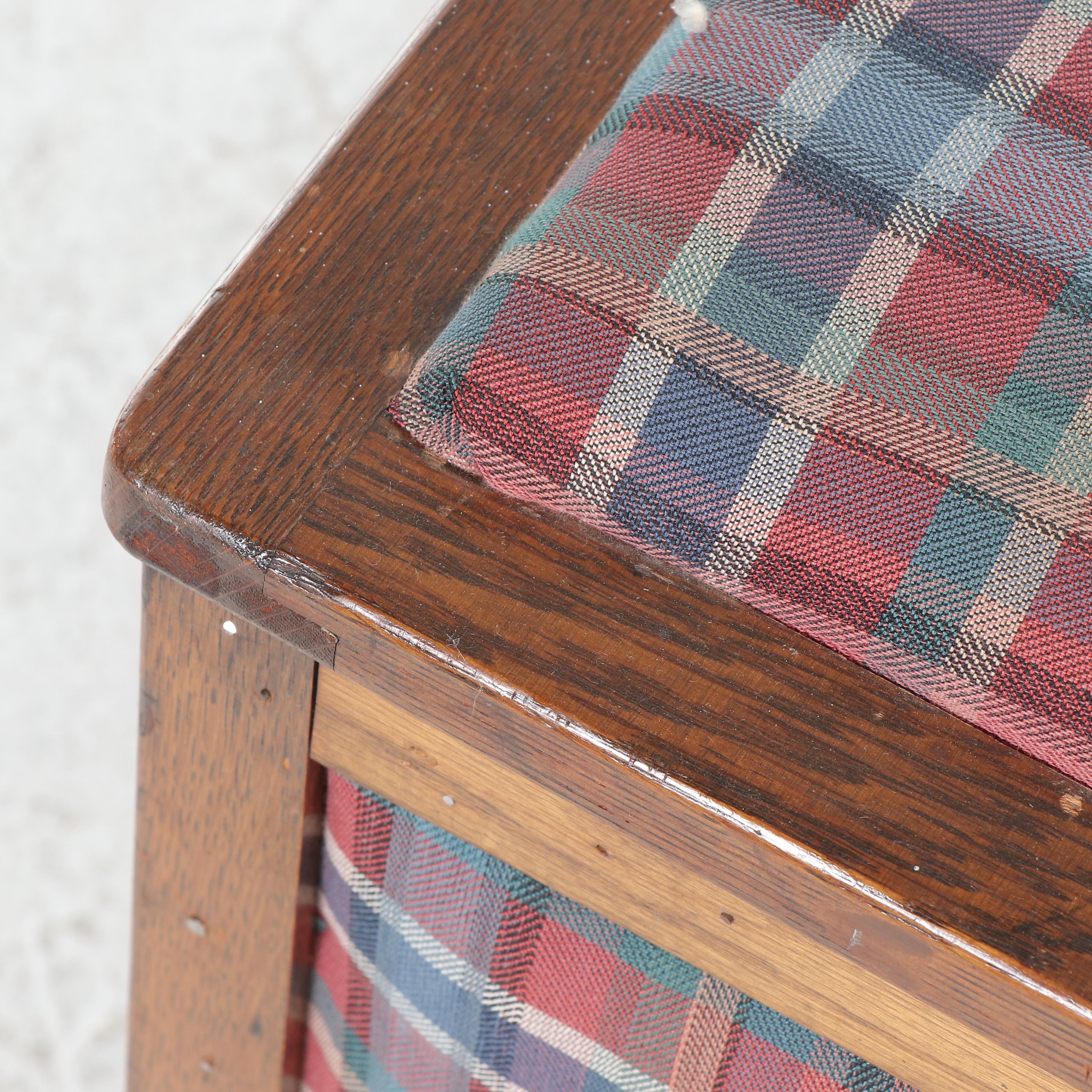Plaid Upholstered Wooden Blanket Chest