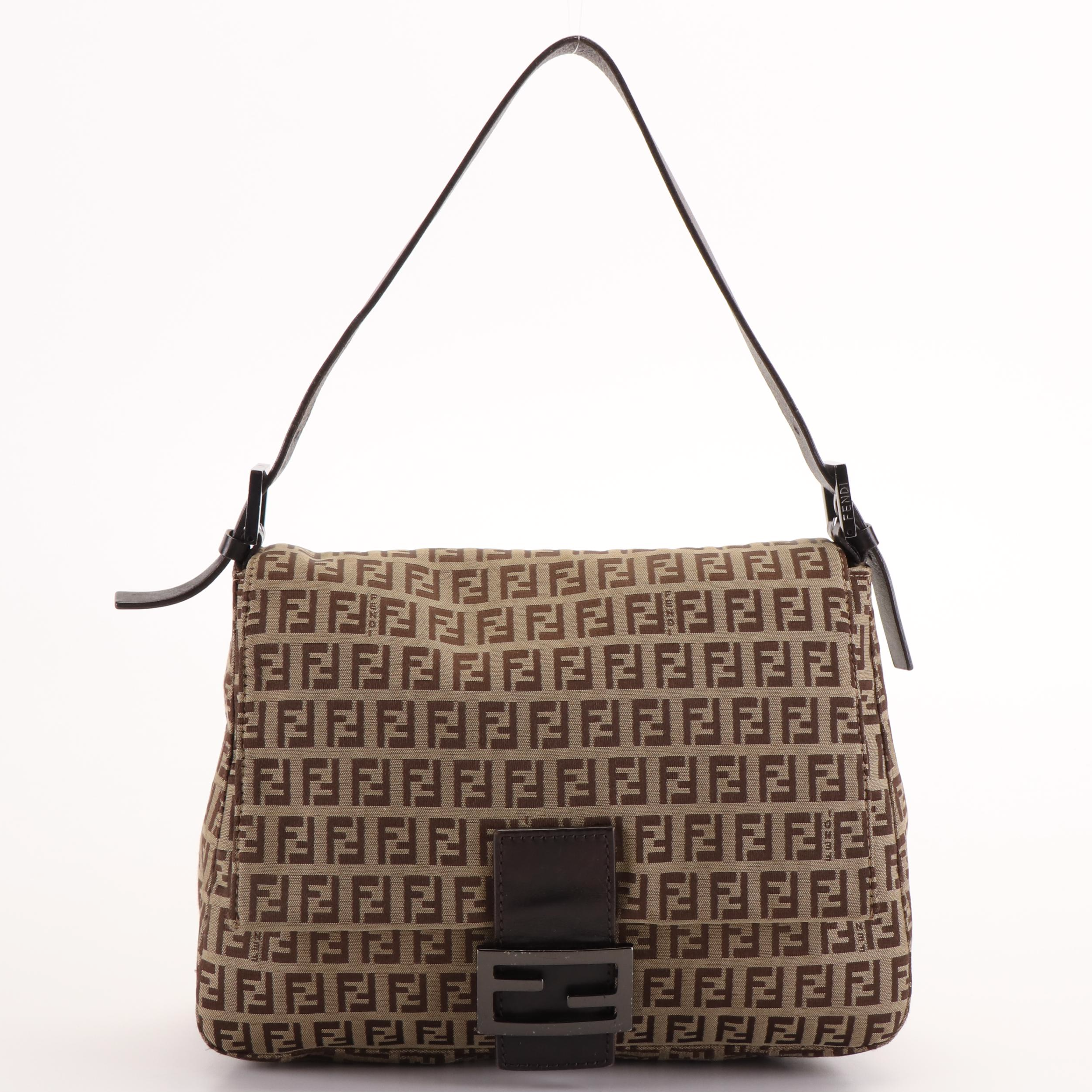 Fendi Zucchino Mama Baguette in Leather Trimmed Canvas