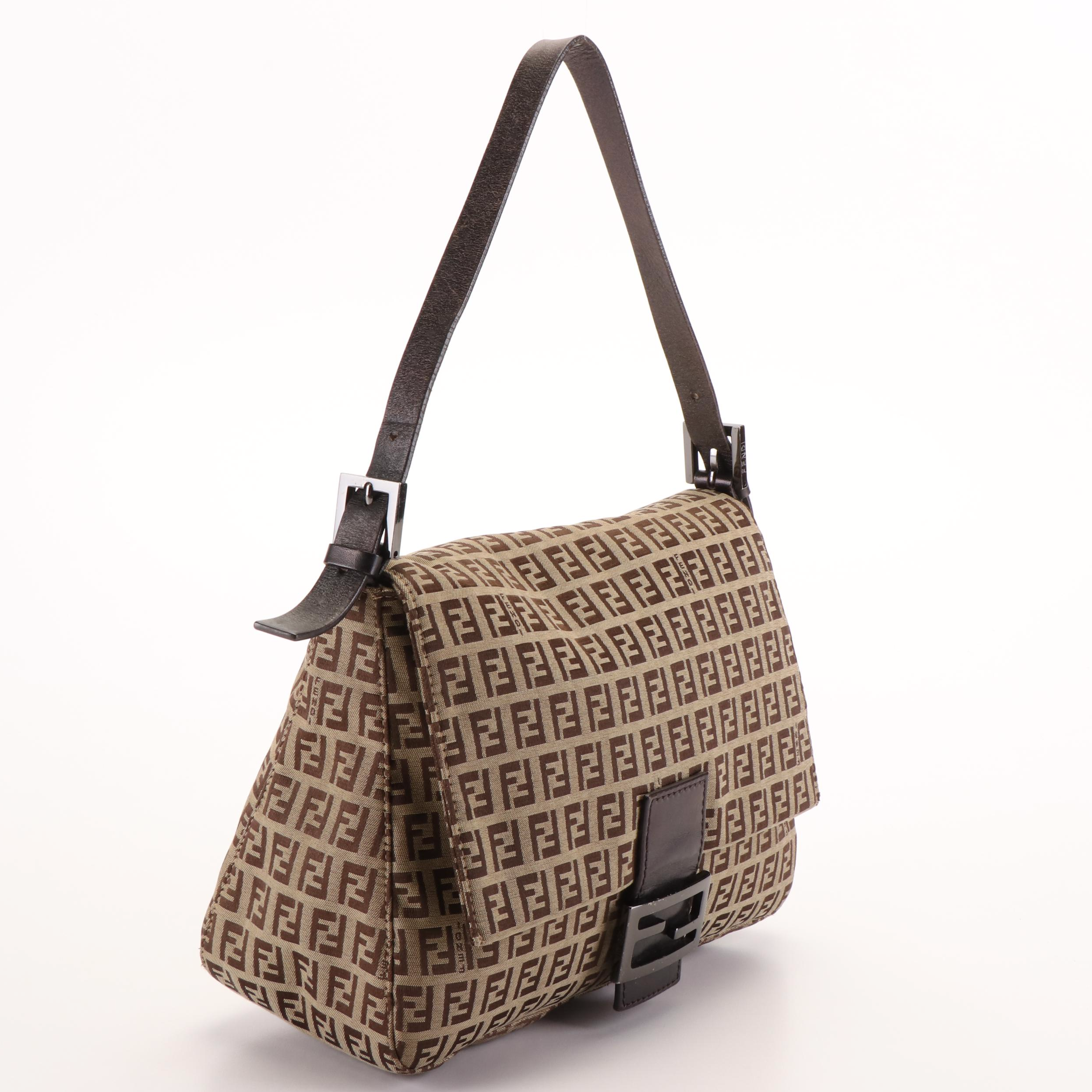 Fendi Zucchino Mama Baguette in Leather Trimmed Canvas