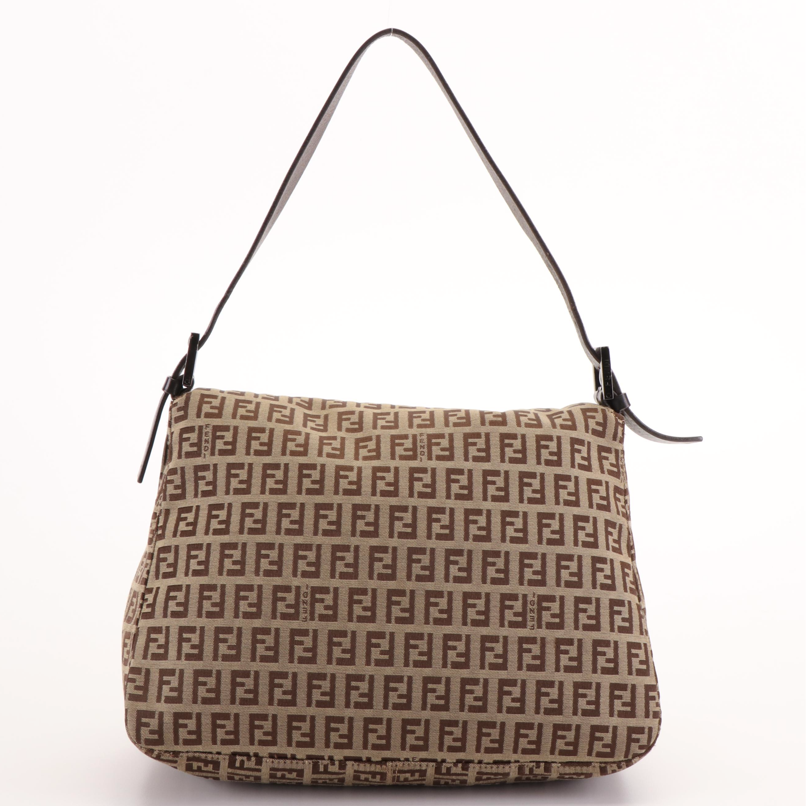 Fendi Zucchino Mama Baguette in Leather Trimmed Canvas