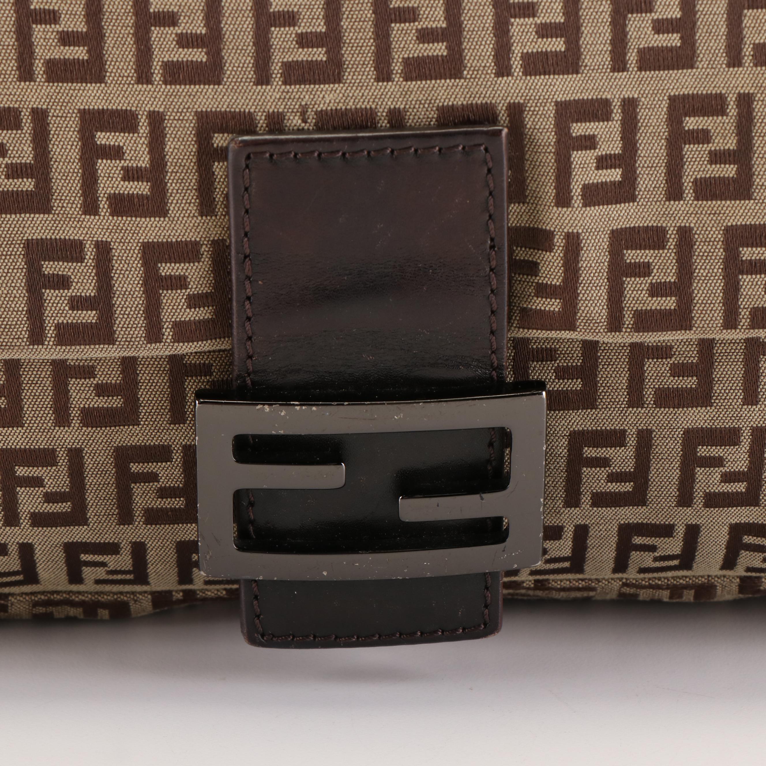 Fendi Zucchino Mama Baguette in Leather Trimmed Canvas