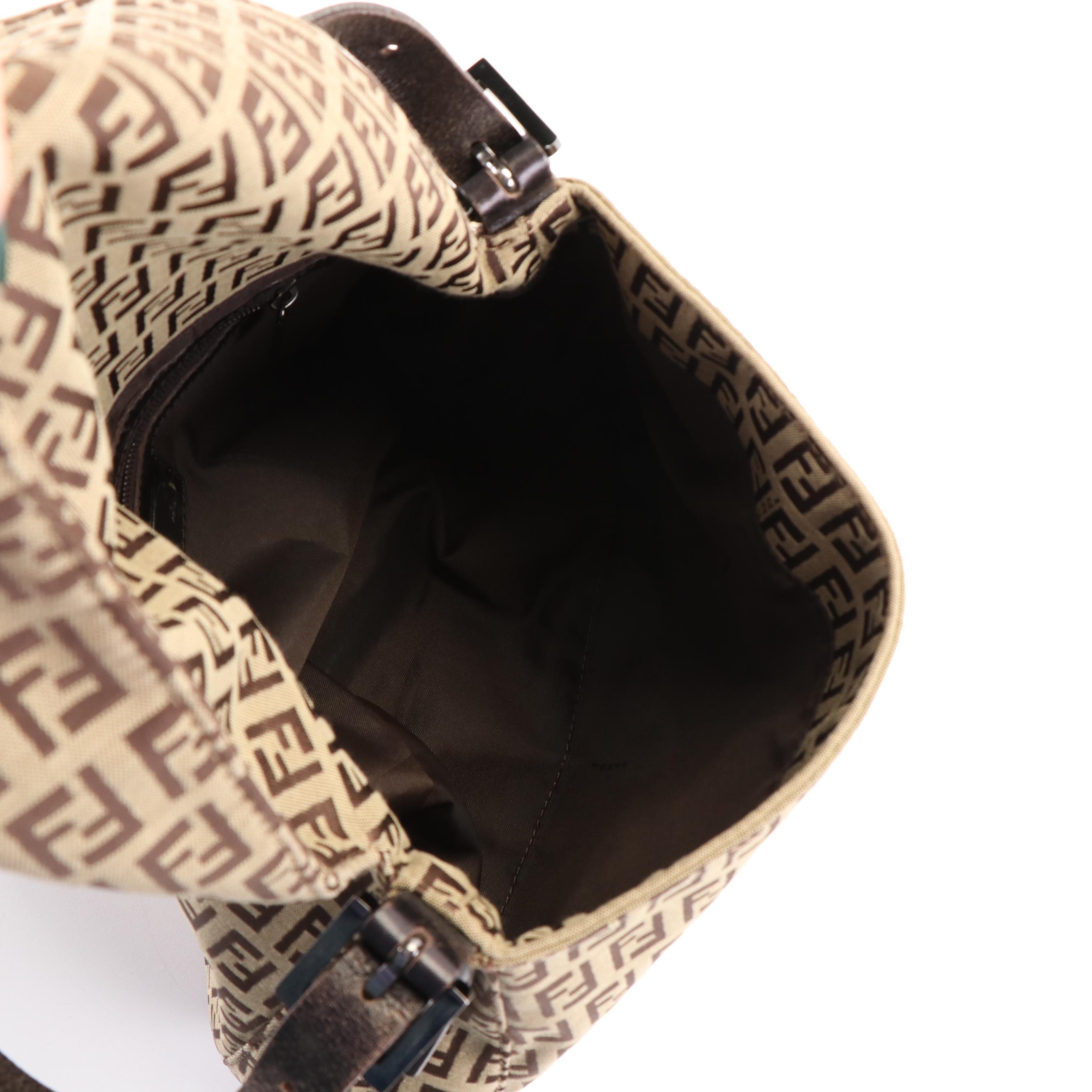 Fendi Zucchino Mama Baguette in Leather Trimmed Canvas