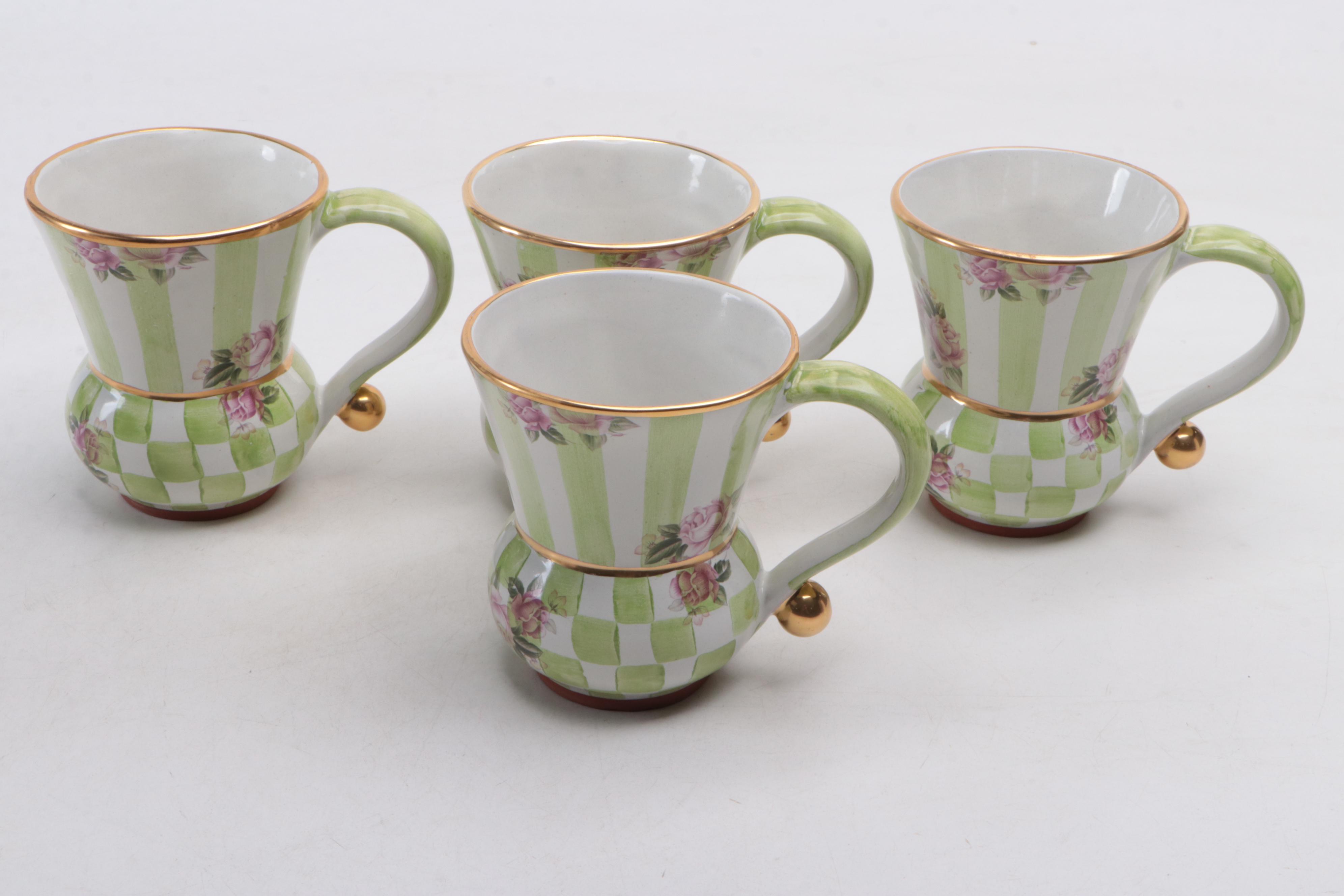 MacKenzie-Childs "Sweet Pea" Earthenware Cups and Enameled Coffee Pot