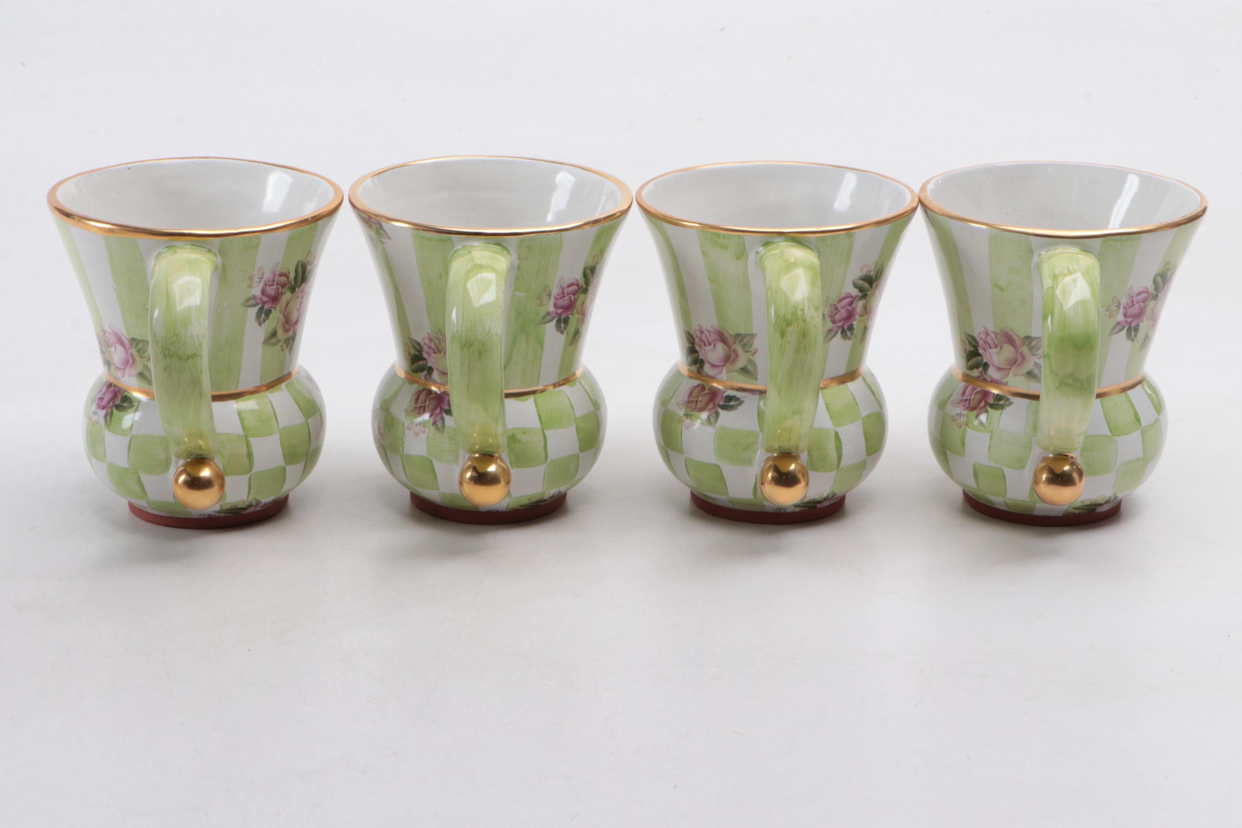 MacKenzie-Childs "Sweet Pea" Earthenware Cups and Enameled Coffee Pot