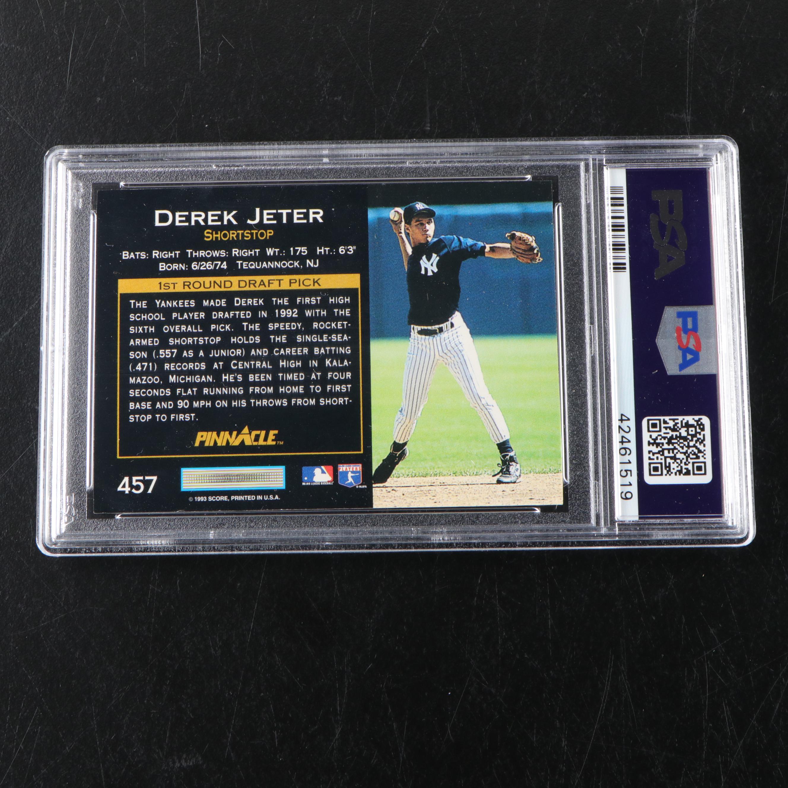 1993 Pinnacle Derek Jeter New York Yankees Rookie Baseball Card Graded PSA 9