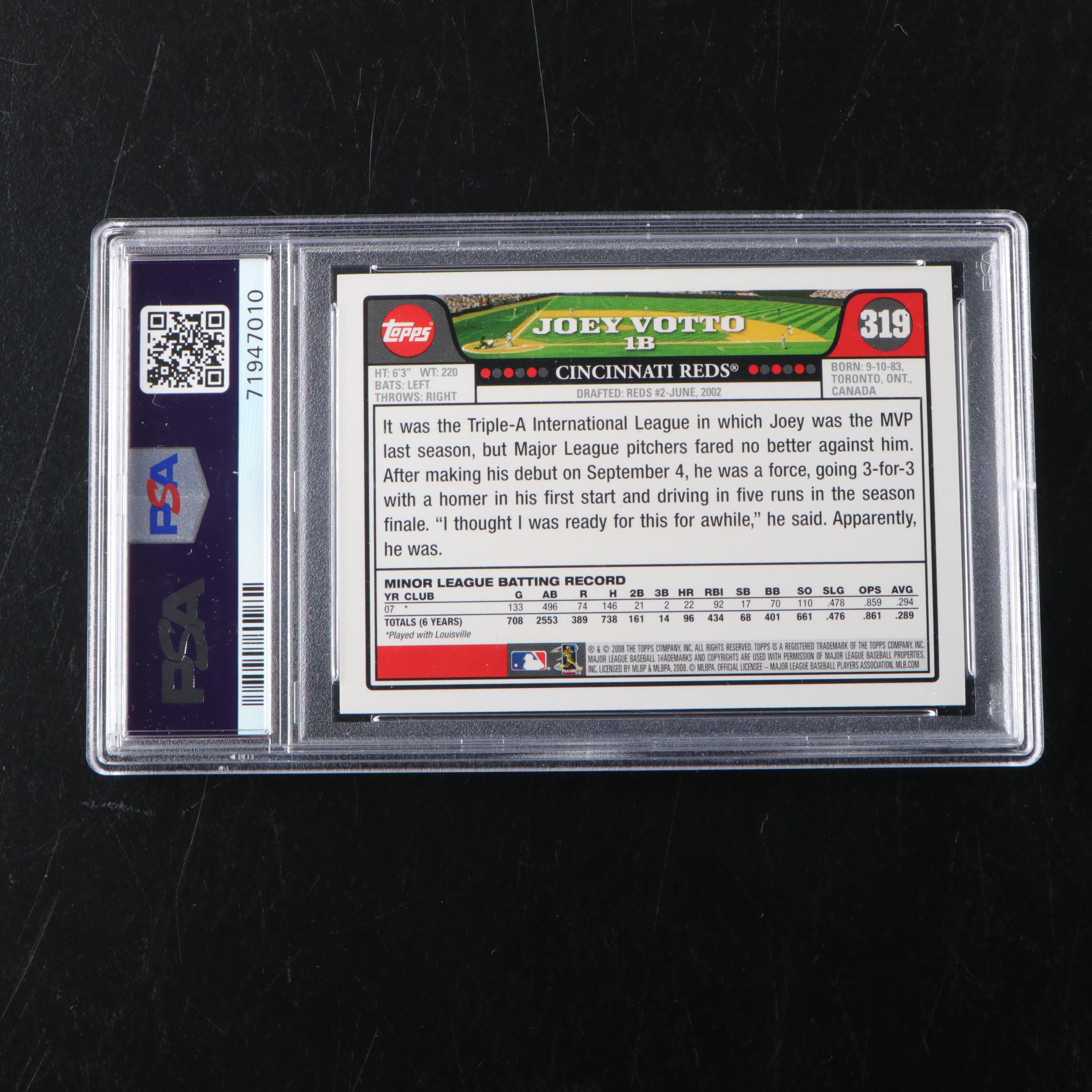 2008 Topps Joey Votto Cincinanti Reds Rookie Baseball Card #319 Graded PSA 10