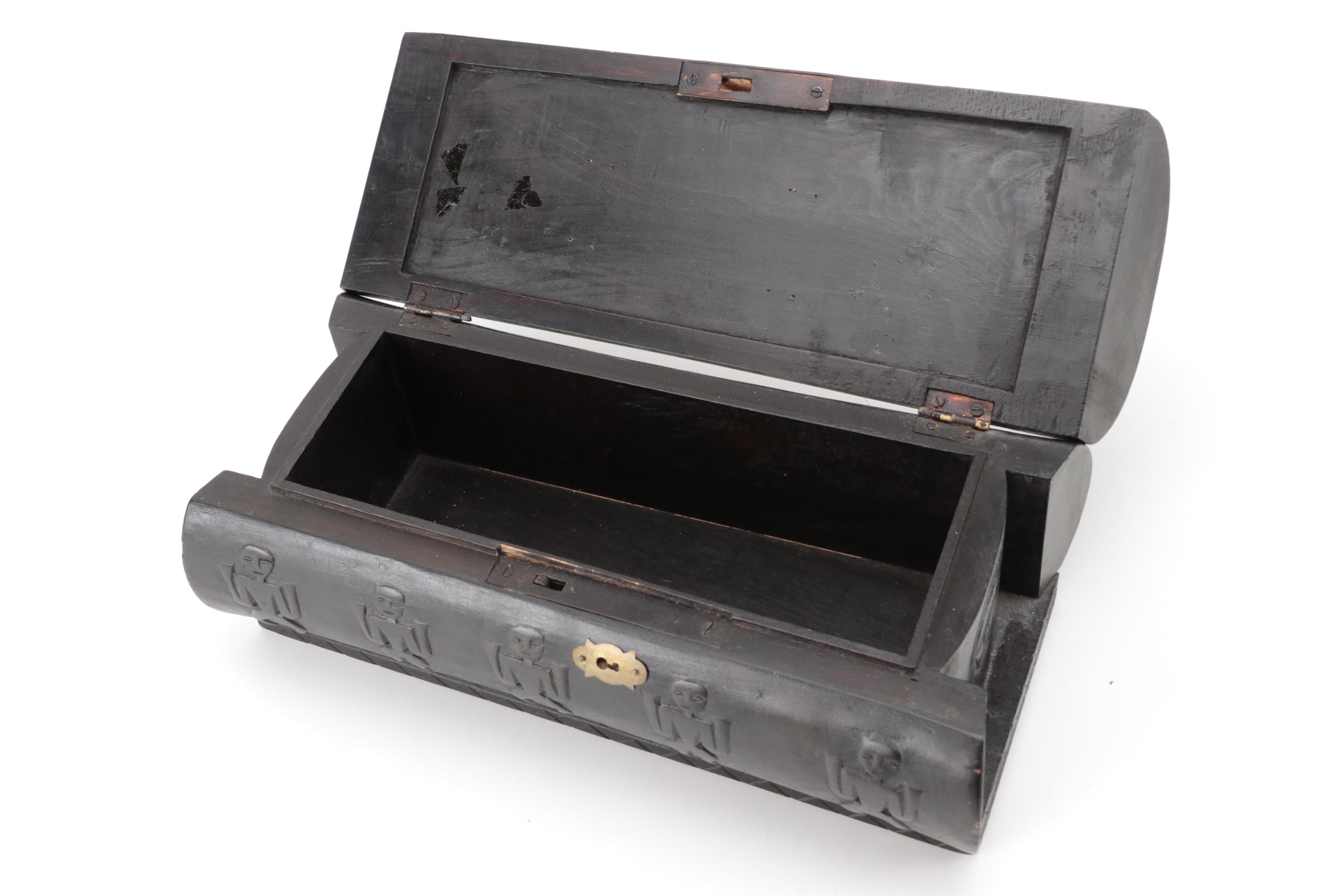 Railroad Spike & Wrought Iron Figurines, Paiwan Style Carved Ebonized Wood Box