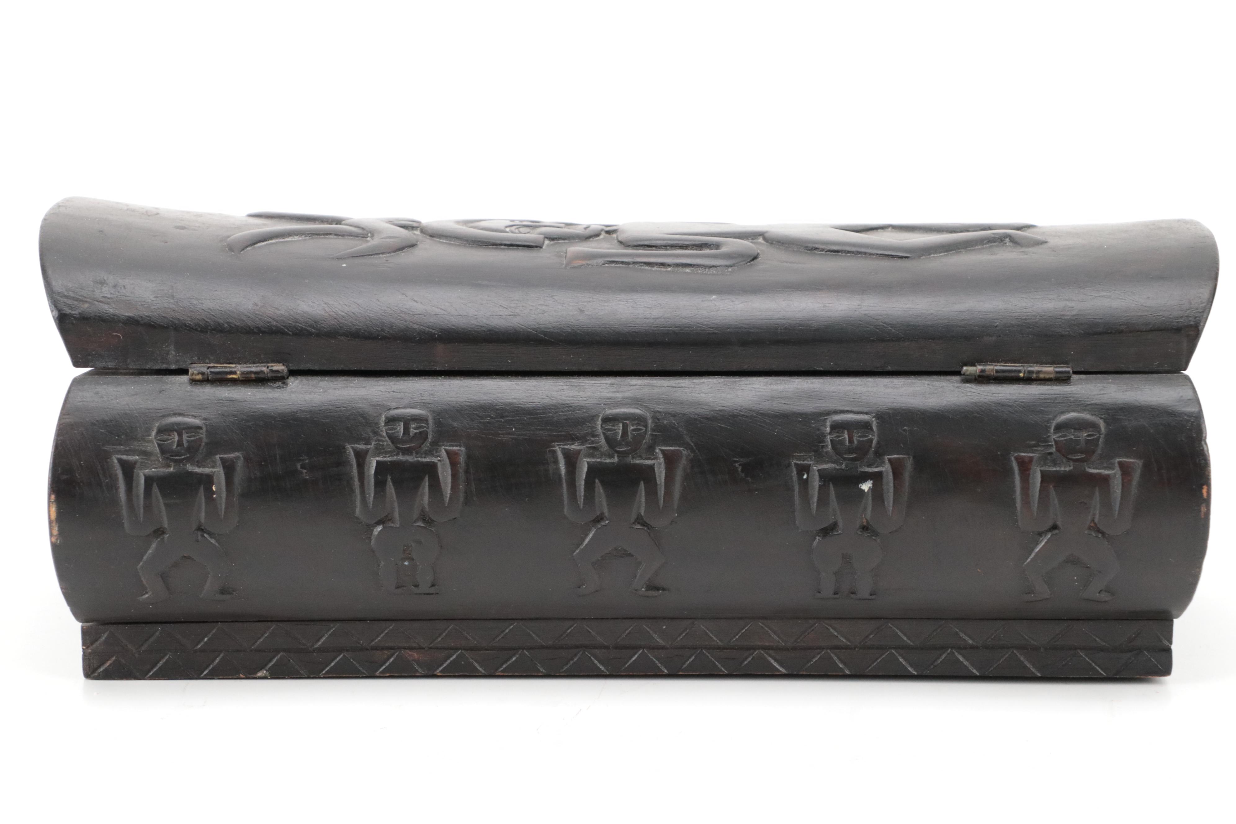 Railroad Spike & Wrought Iron Figurines, Paiwan Style Carved Ebonized Wood Box