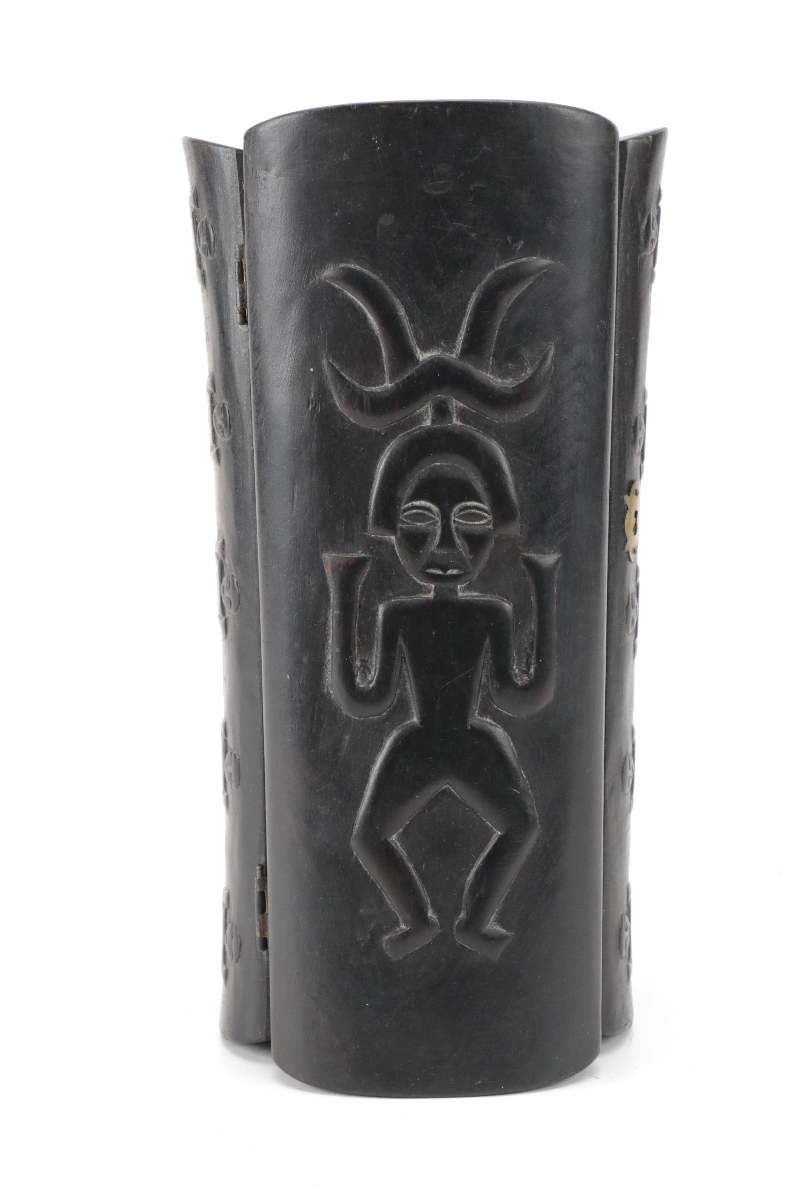 Railroad Spike & Wrought Iron Figurines, Paiwan Style Carved Ebonized Wood Box