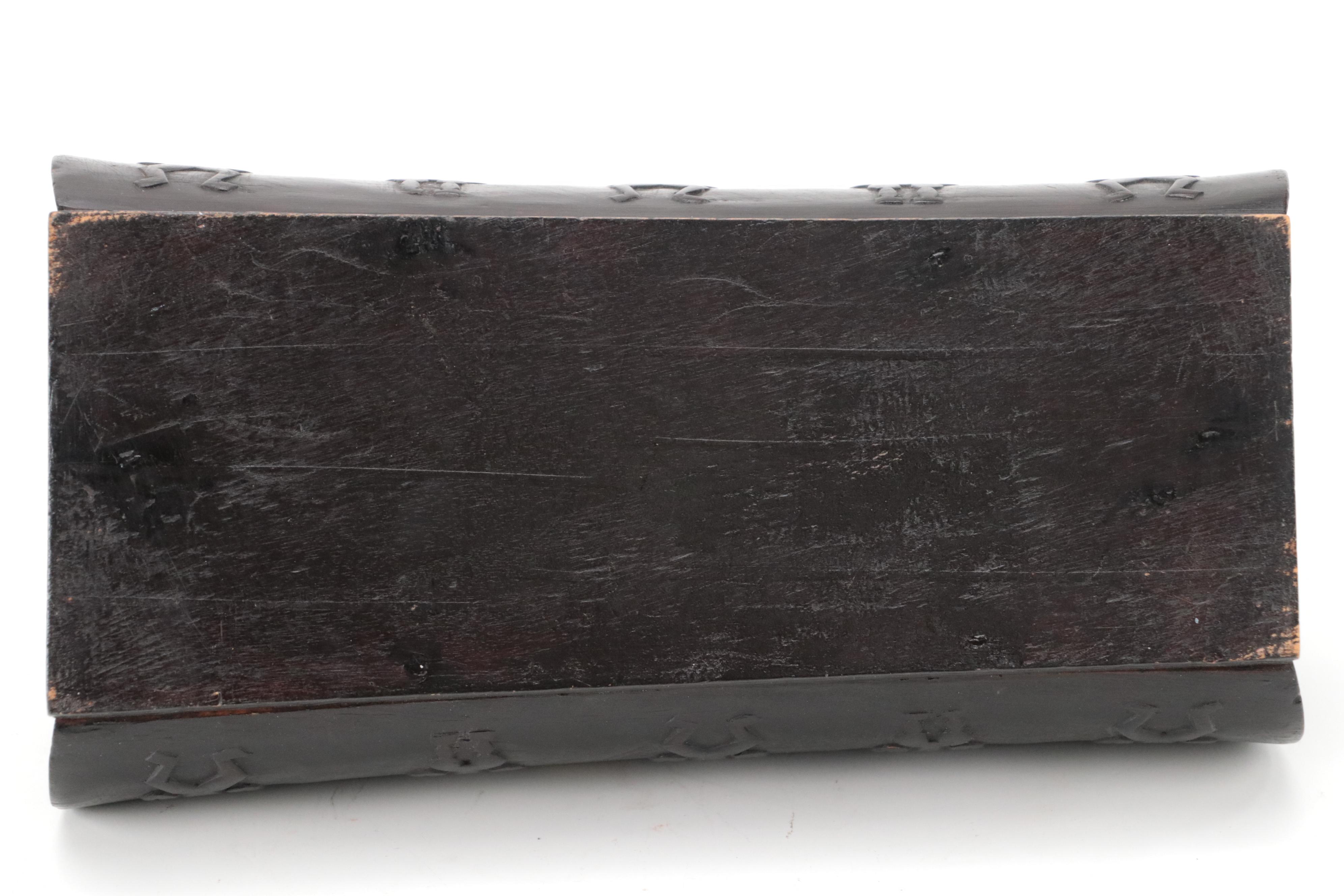 Railroad Spike & Wrought Iron Figurines, Paiwan Style Carved Ebonized Wood Box