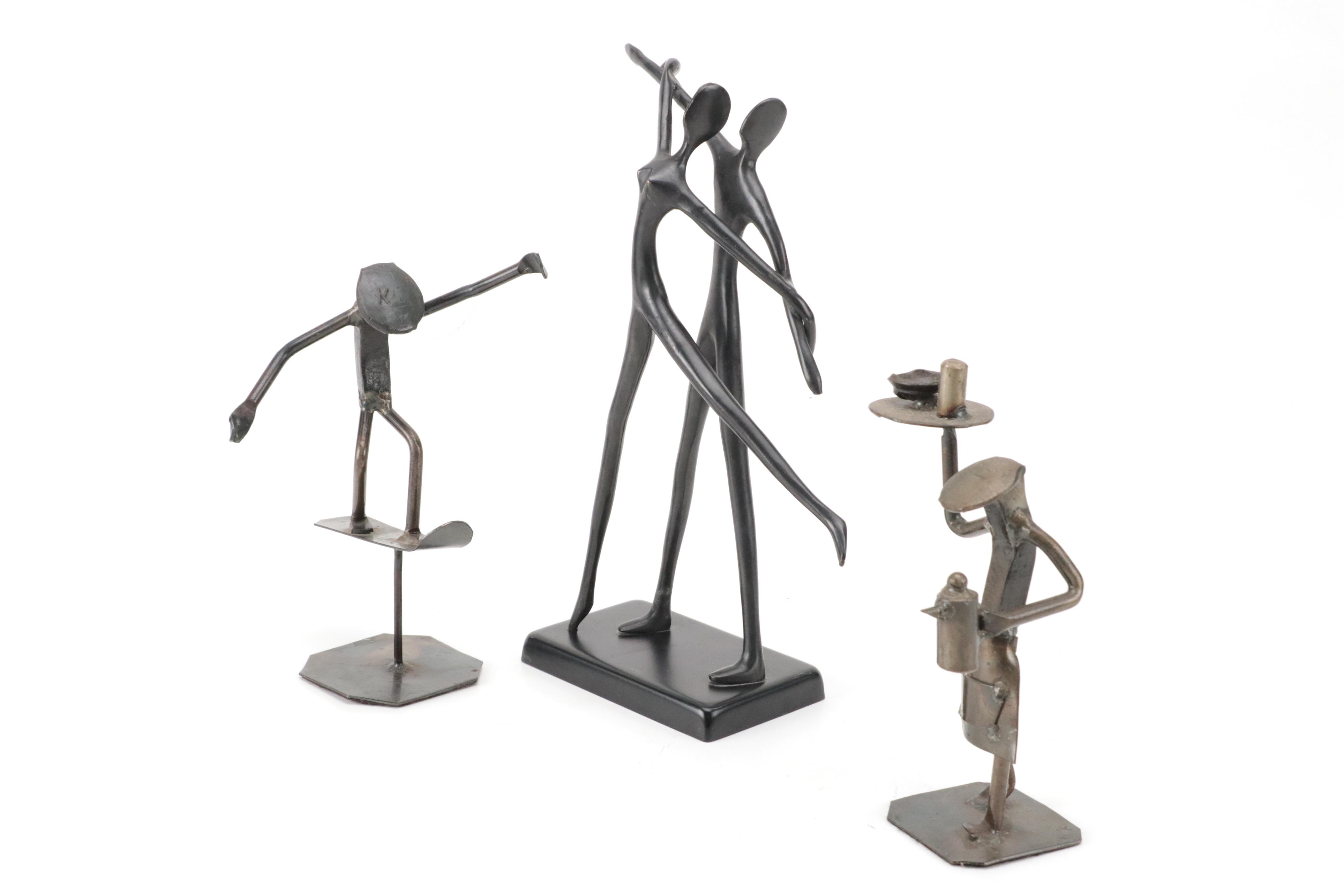 Railroad Spike & Wrought Iron Figurines, Paiwan Style Carved Ebonized Wood Box