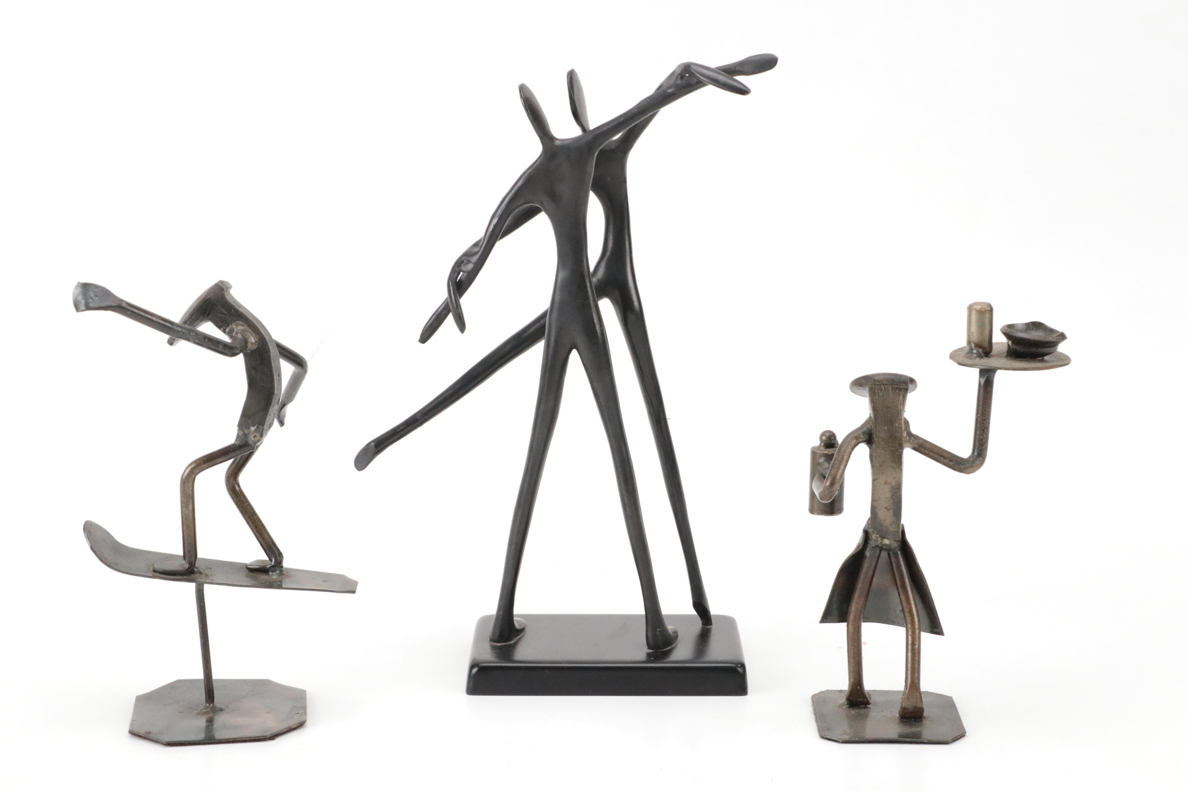 Railroad Spike & Wrought Iron Figurines, Paiwan Style Carved Ebonized Wood Box