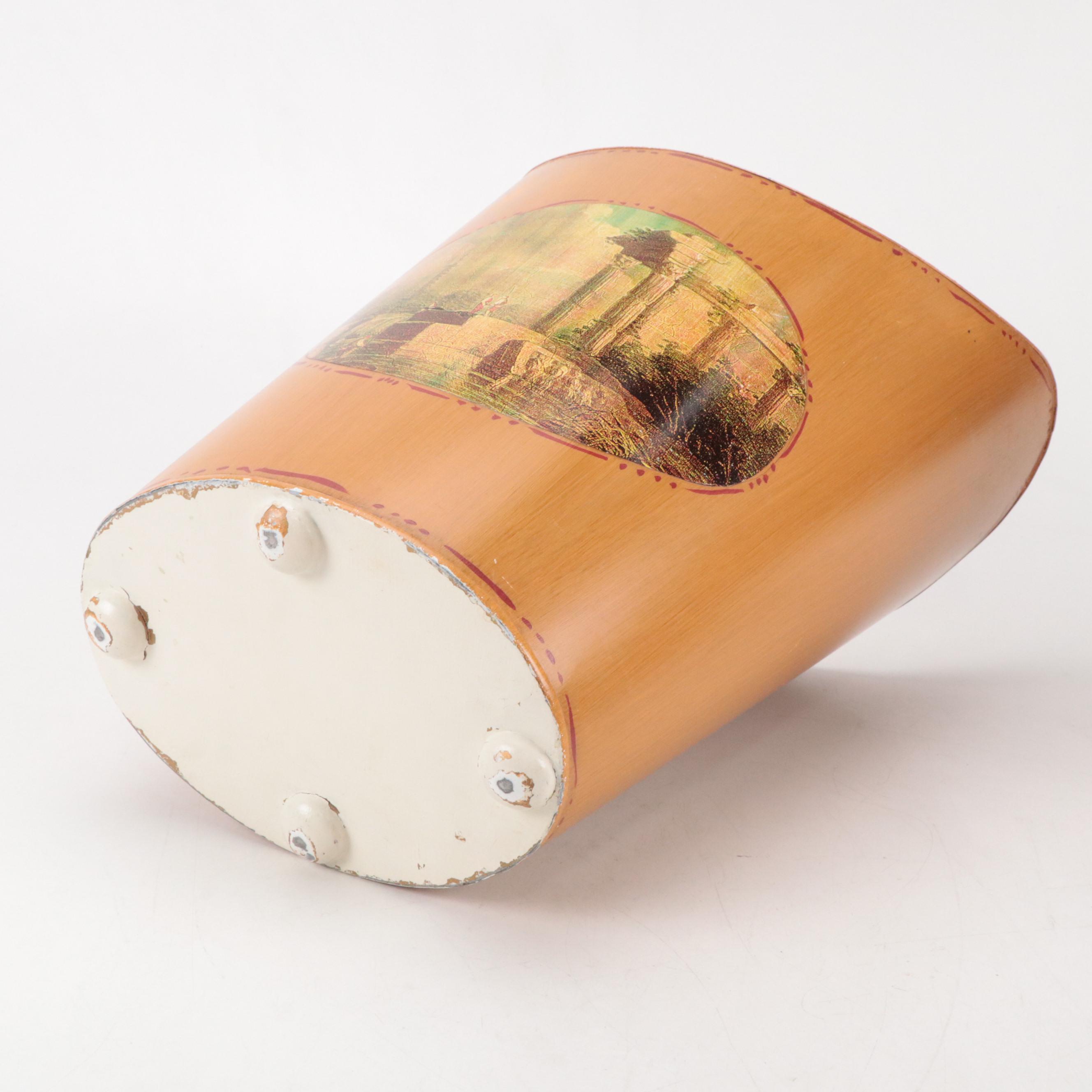 Handmade Needlepoint Pillows with Down Inserts, Decoupage & Faux Bois Waste Cans