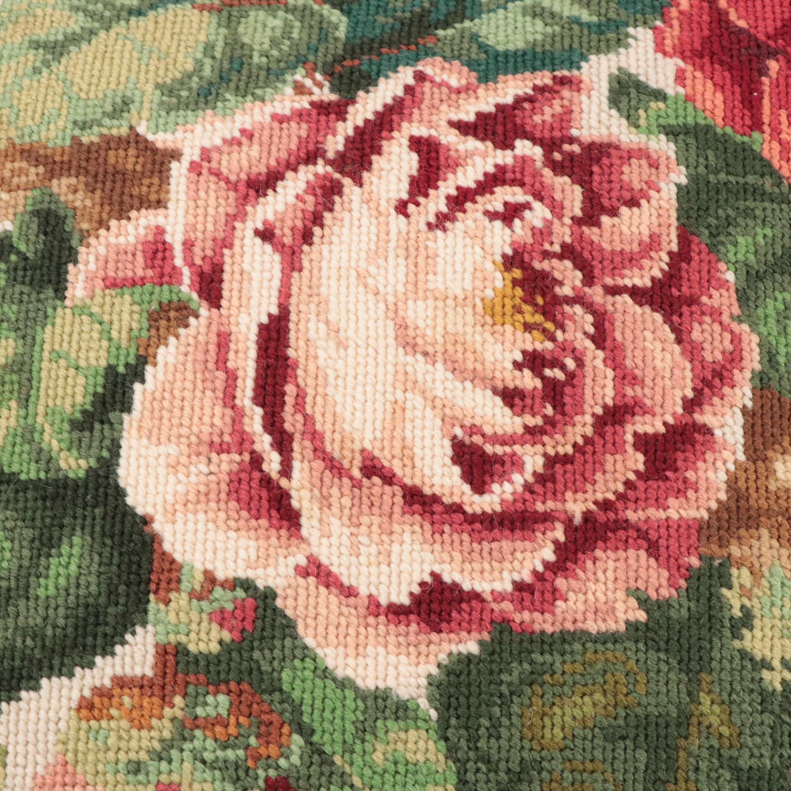 Handmade Needlepoint Pillows with Down Inserts, Decoupage & Faux Bois Waste Cans