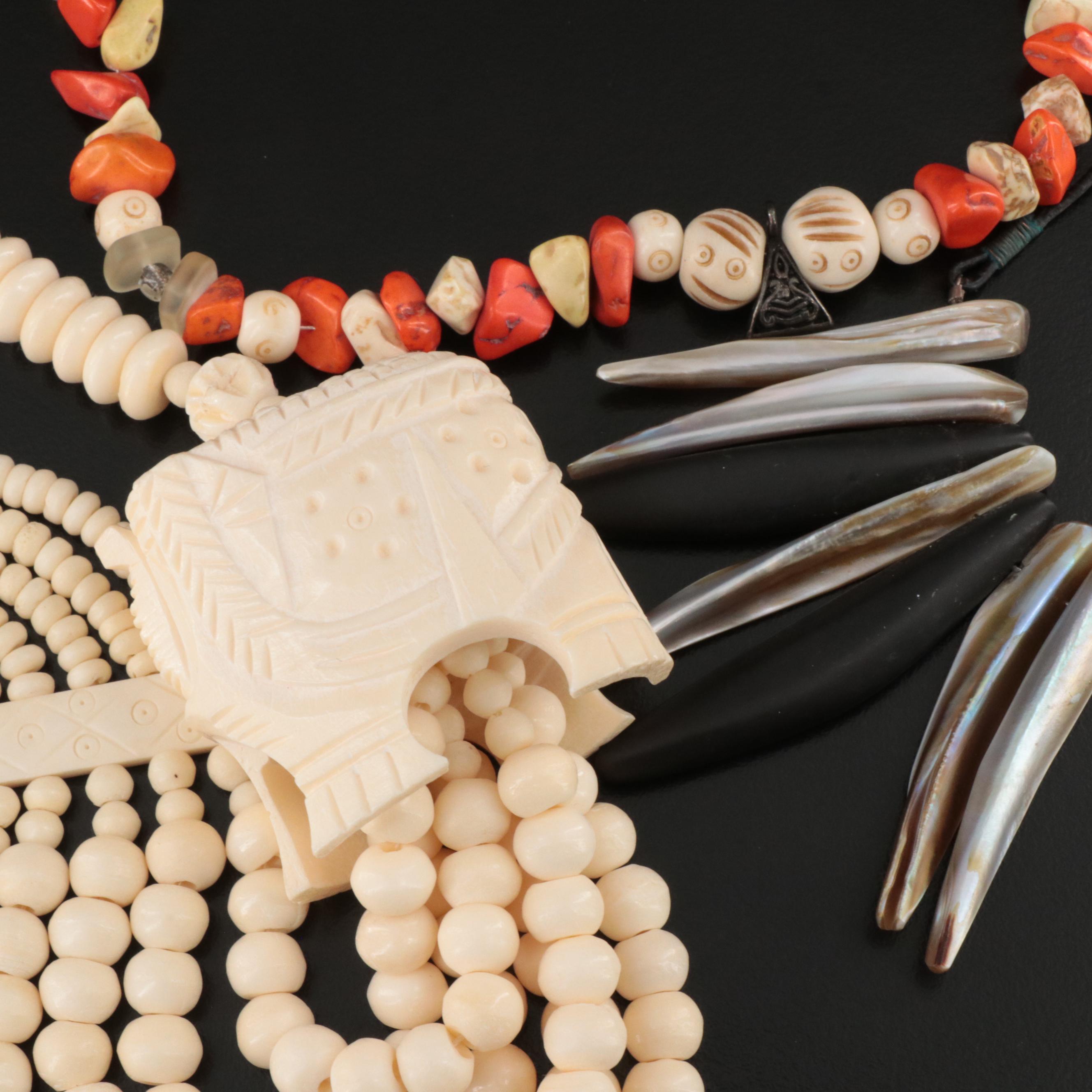 Necklaces and Earrings Featuring Bone and Mother-of-Pearl
