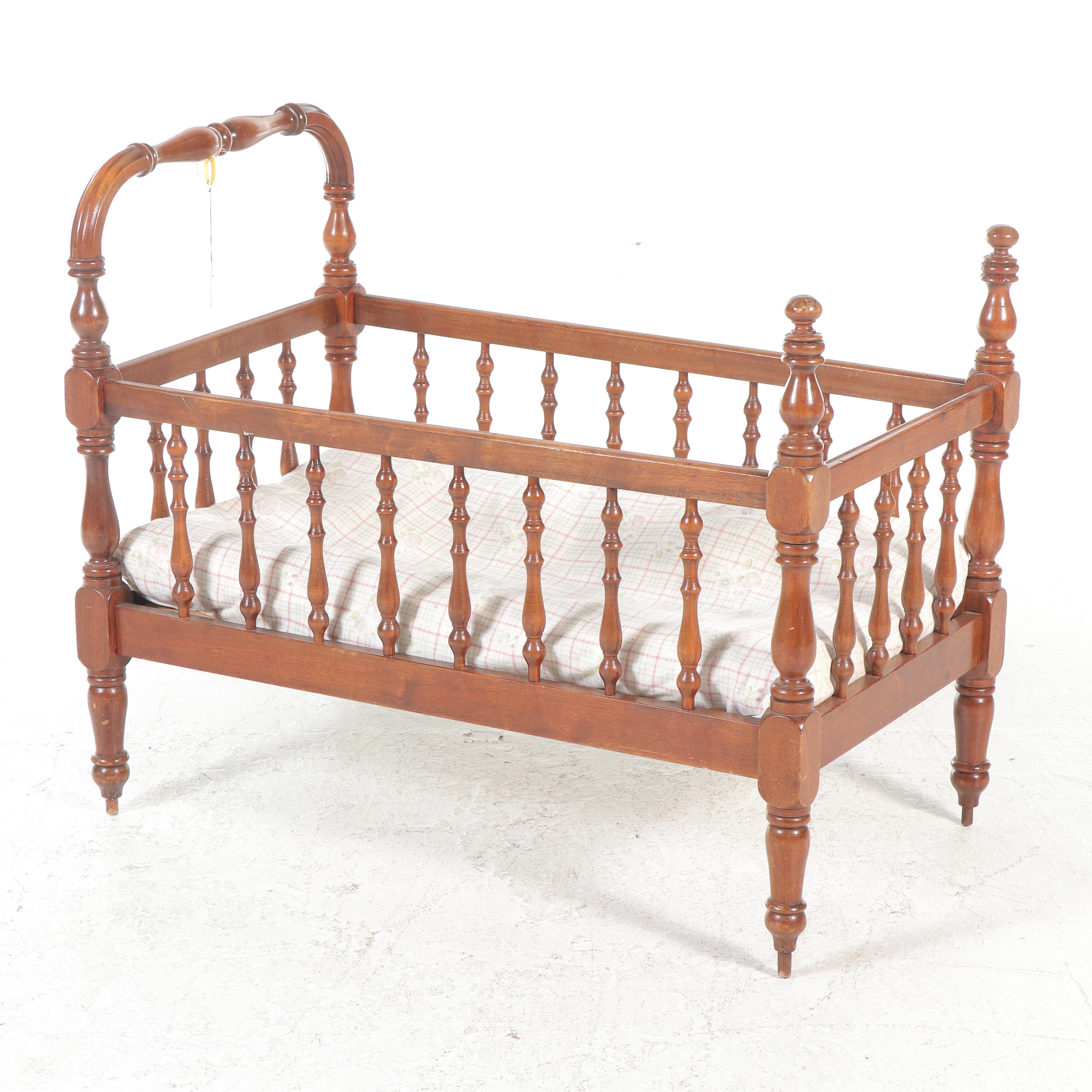 Jenny Lind Style Walnut Spindle Baby Bed, Late 19th/ Early 20th Century