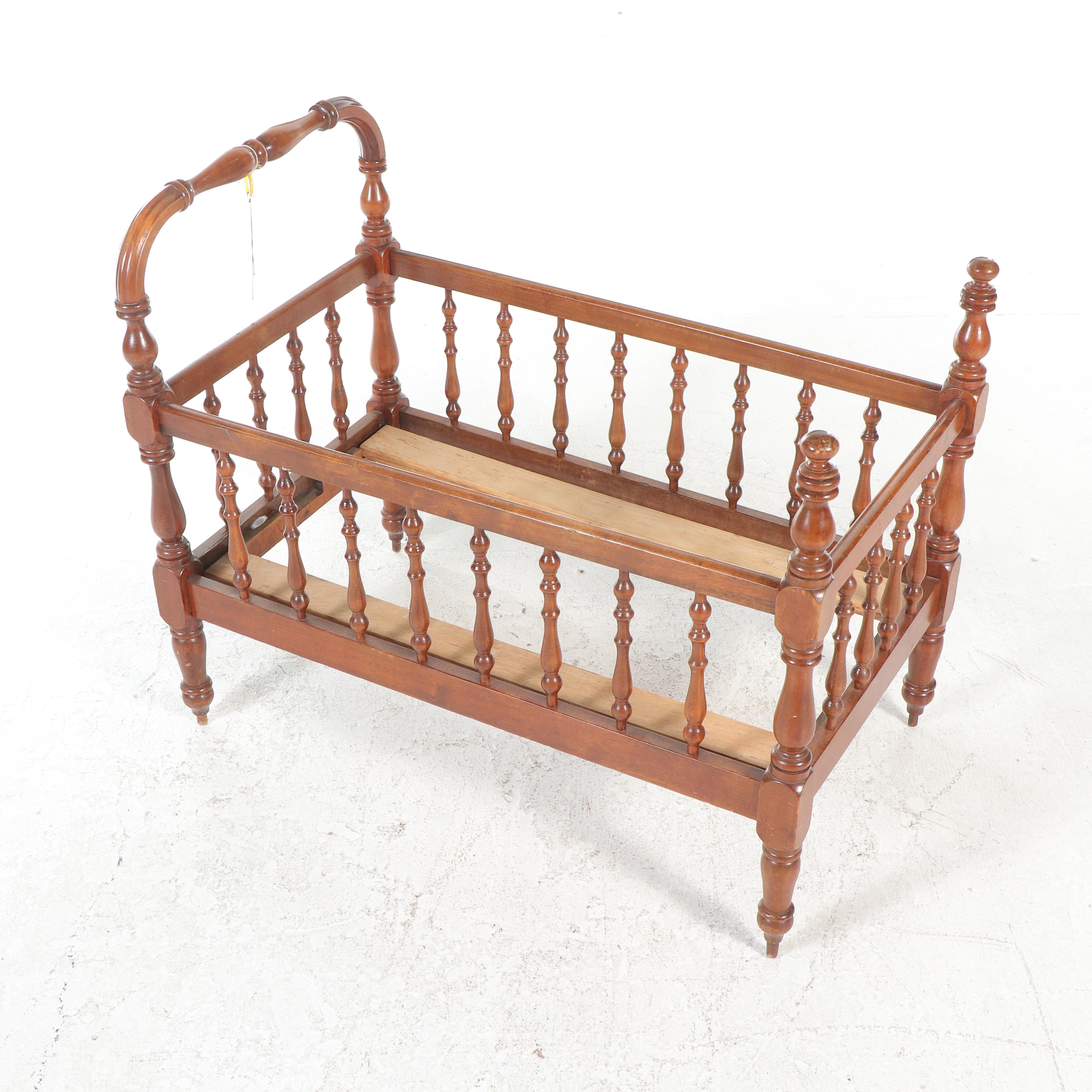 Jenny Lind Style Walnut Spindle Baby Bed, Late 19th/ Early 20th Century