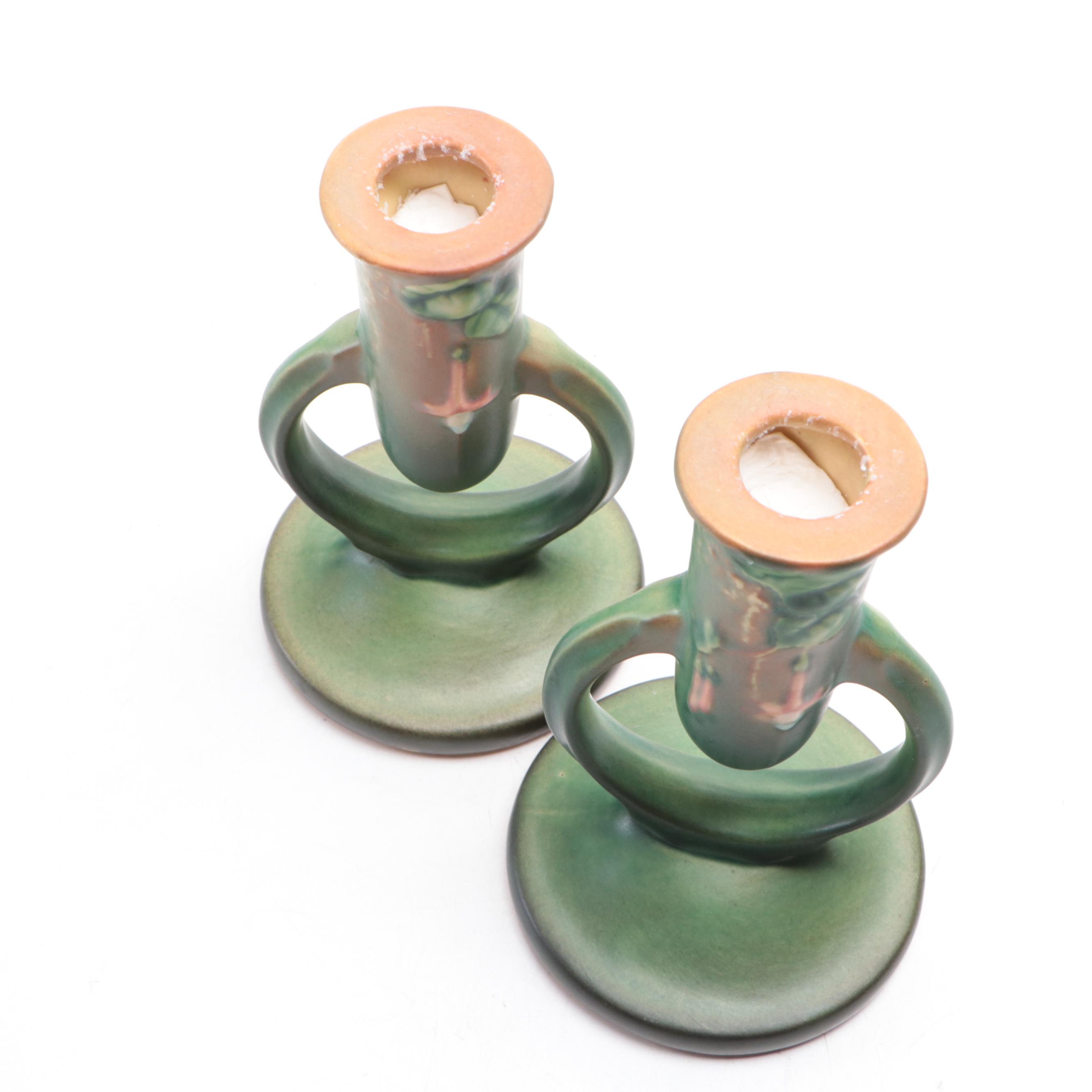 Roseville Pottery "Fuchsia" Ceramic Vases and Candlesticks, Mid-20th Century