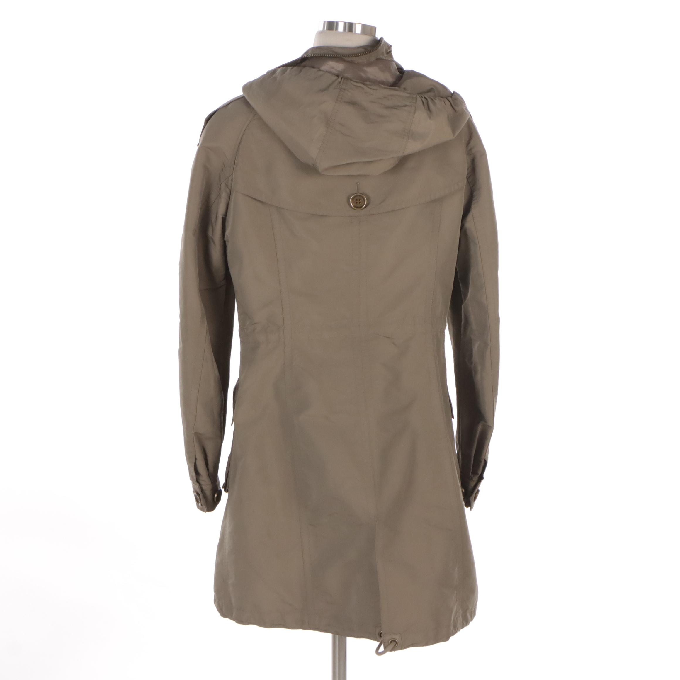 Burberry Brit Khaki Green Nylon Mid-Length Utility Jacket