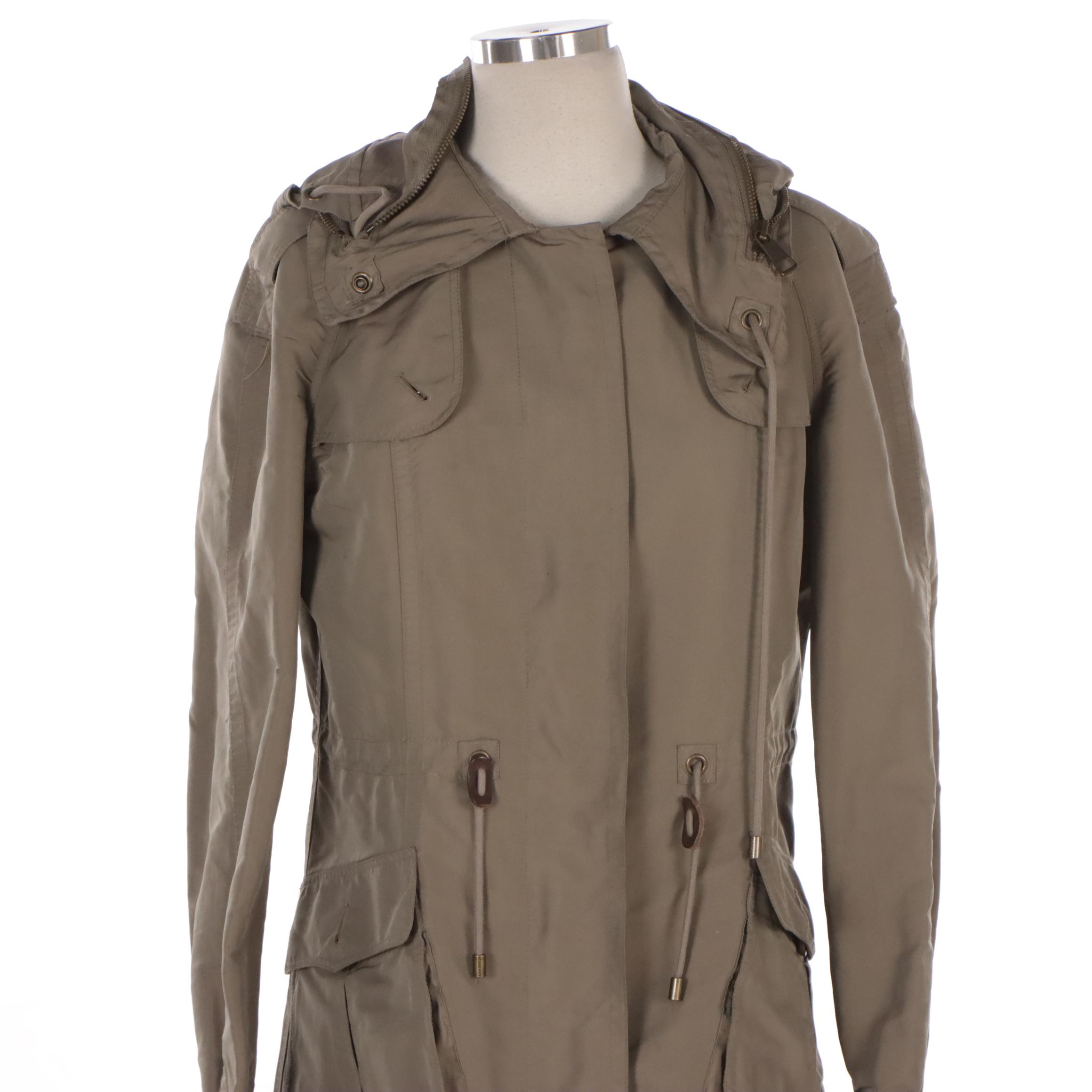 Burberry Brit Khaki Green Nylon Mid-Length Utility Jacket