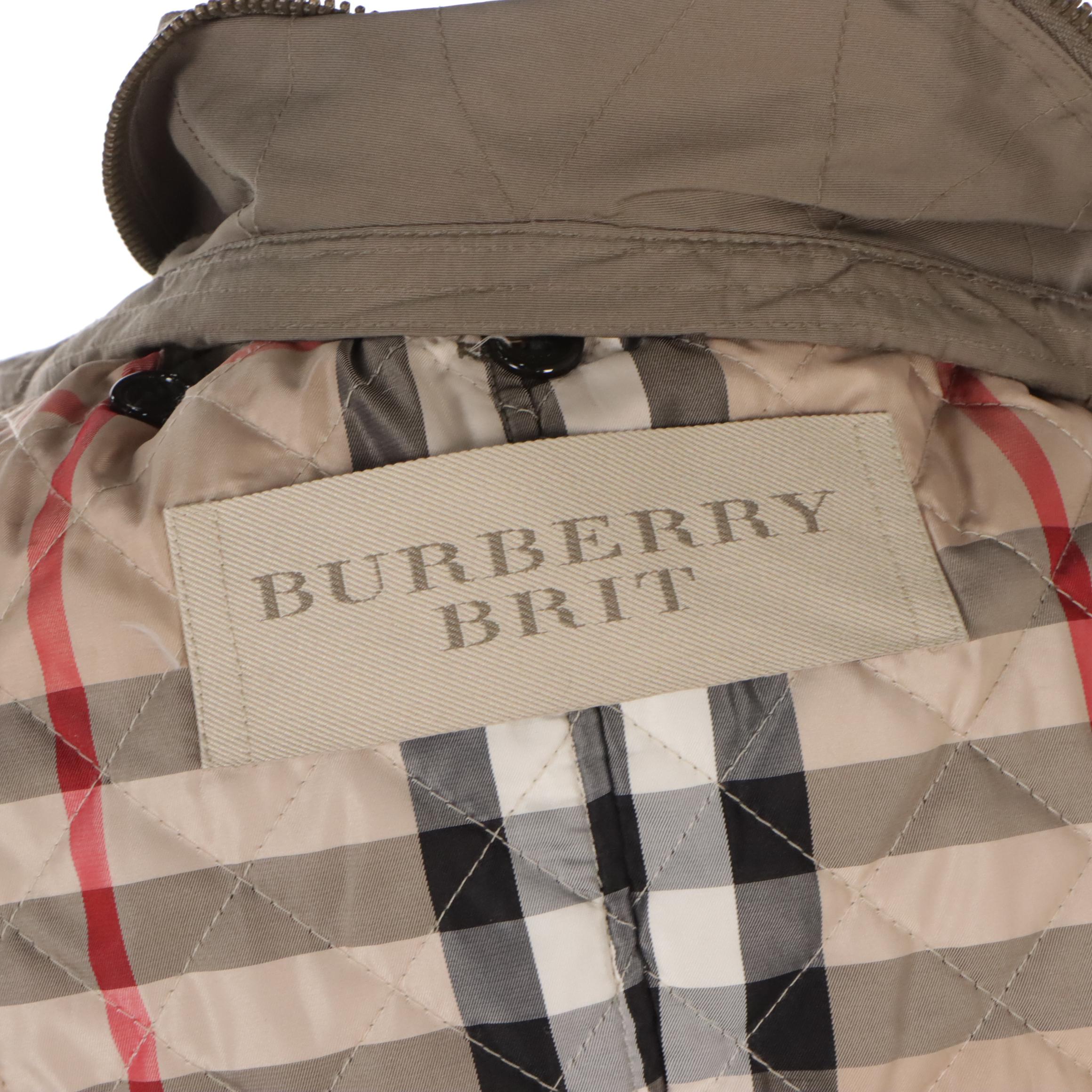 Burberry Brit Khaki Green Nylon Mid-Length Utility Jacket