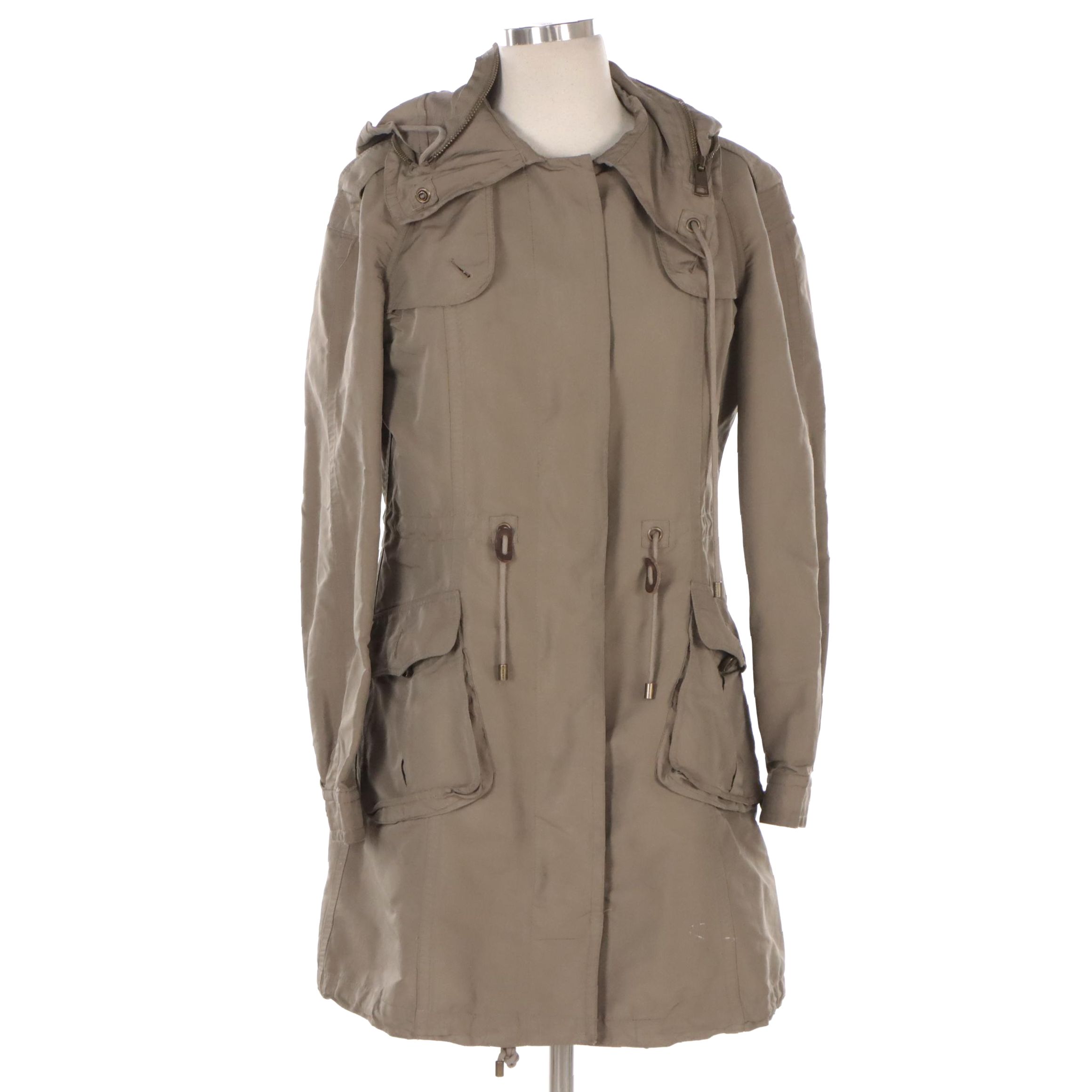 Burberry Brit Khaki Green Nylon Mid-Length Utility Jacket