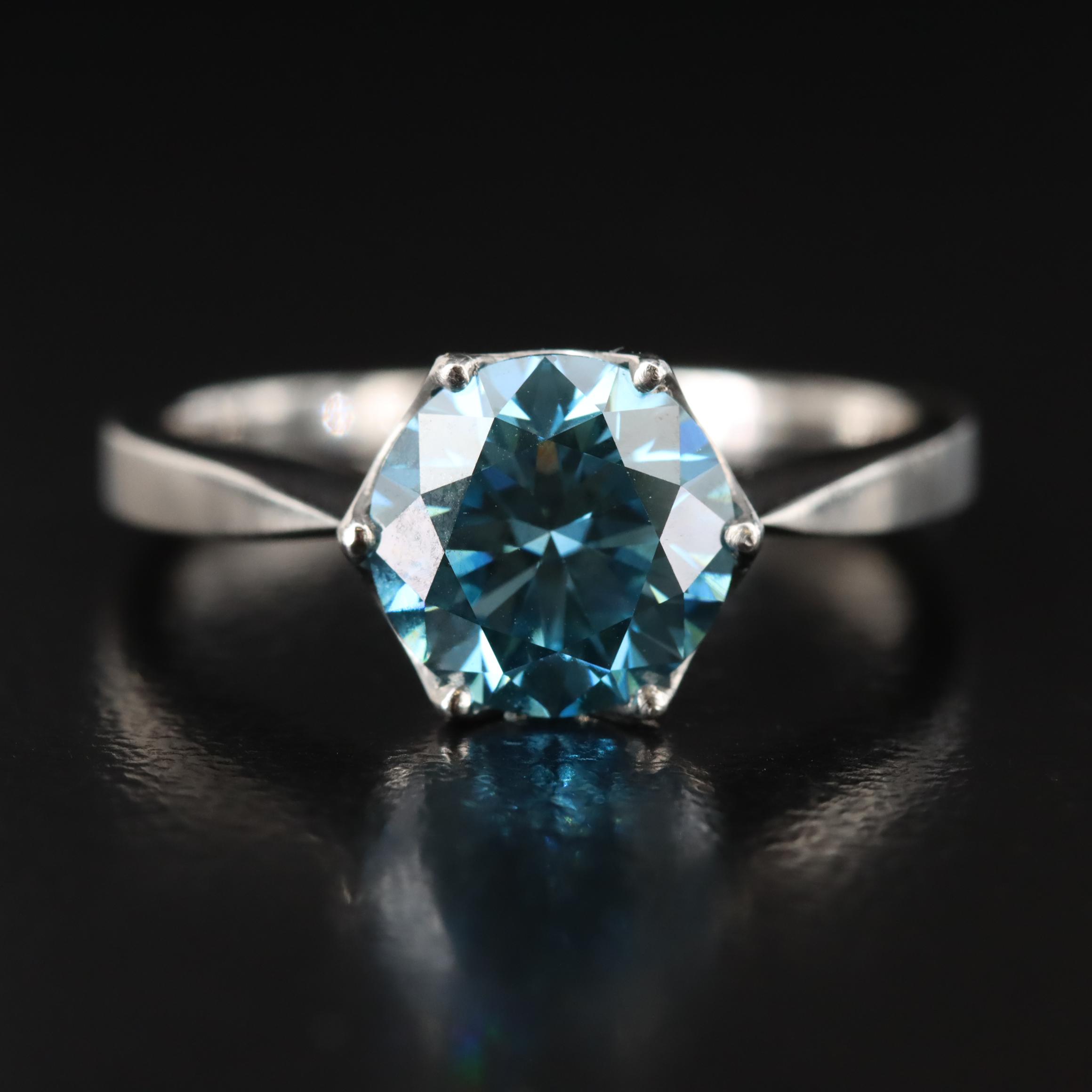 Platinum 2.01 CT Lab Grown Fancy Blue Diamond Solitaire Ring