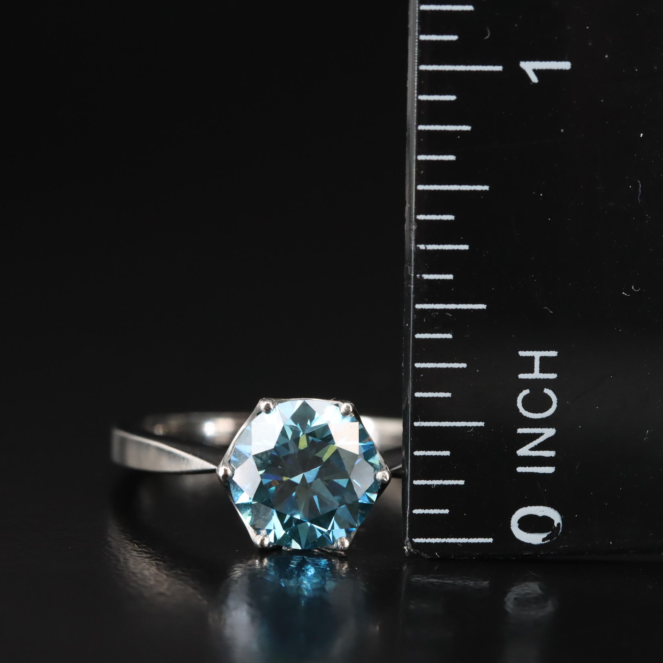 Platinum 2.01 CT Lab Grown Fancy Blue Diamond Solitaire Ring