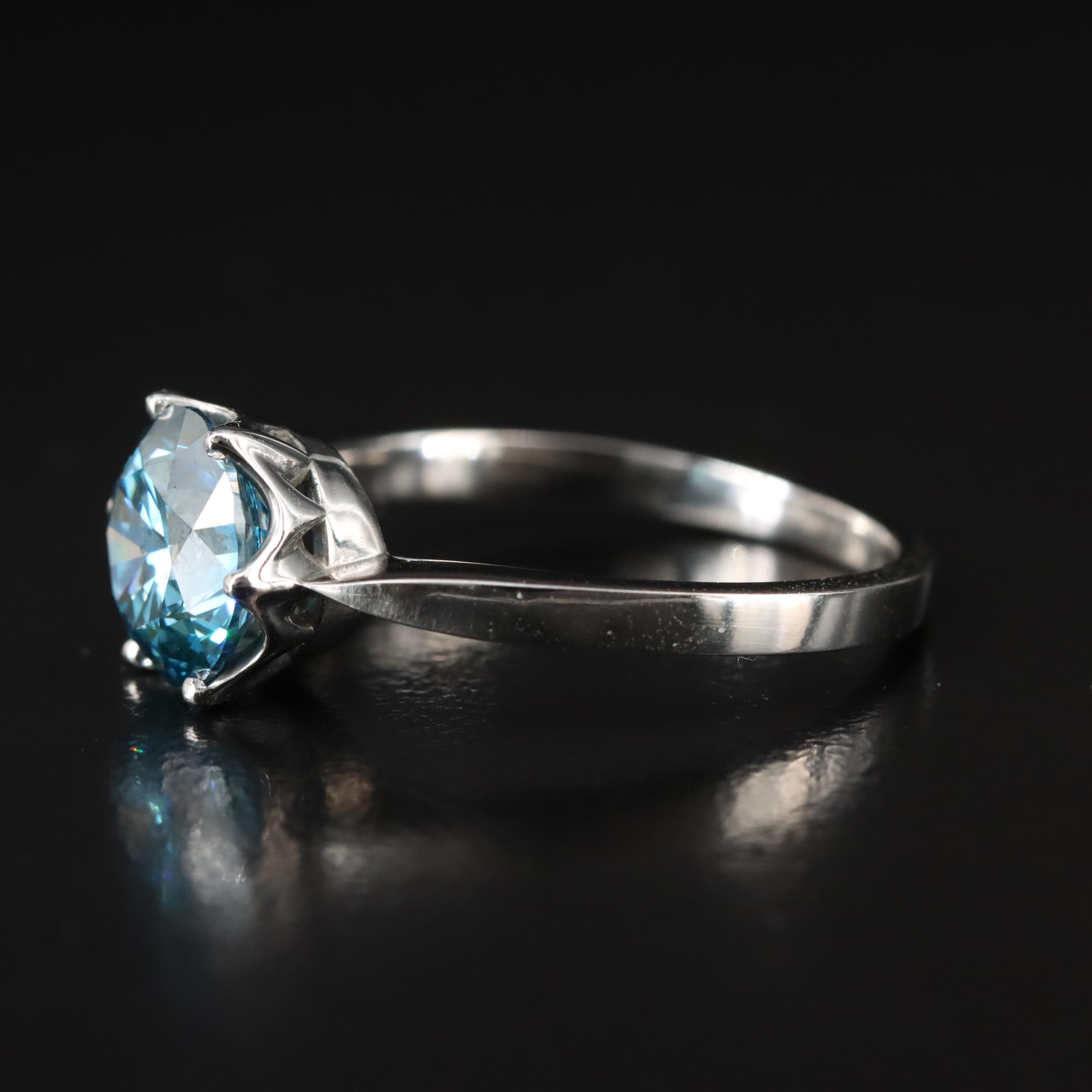 Platinum 2.01 CT Lab Grown Fancy Blue Diamond Solitaire Ring