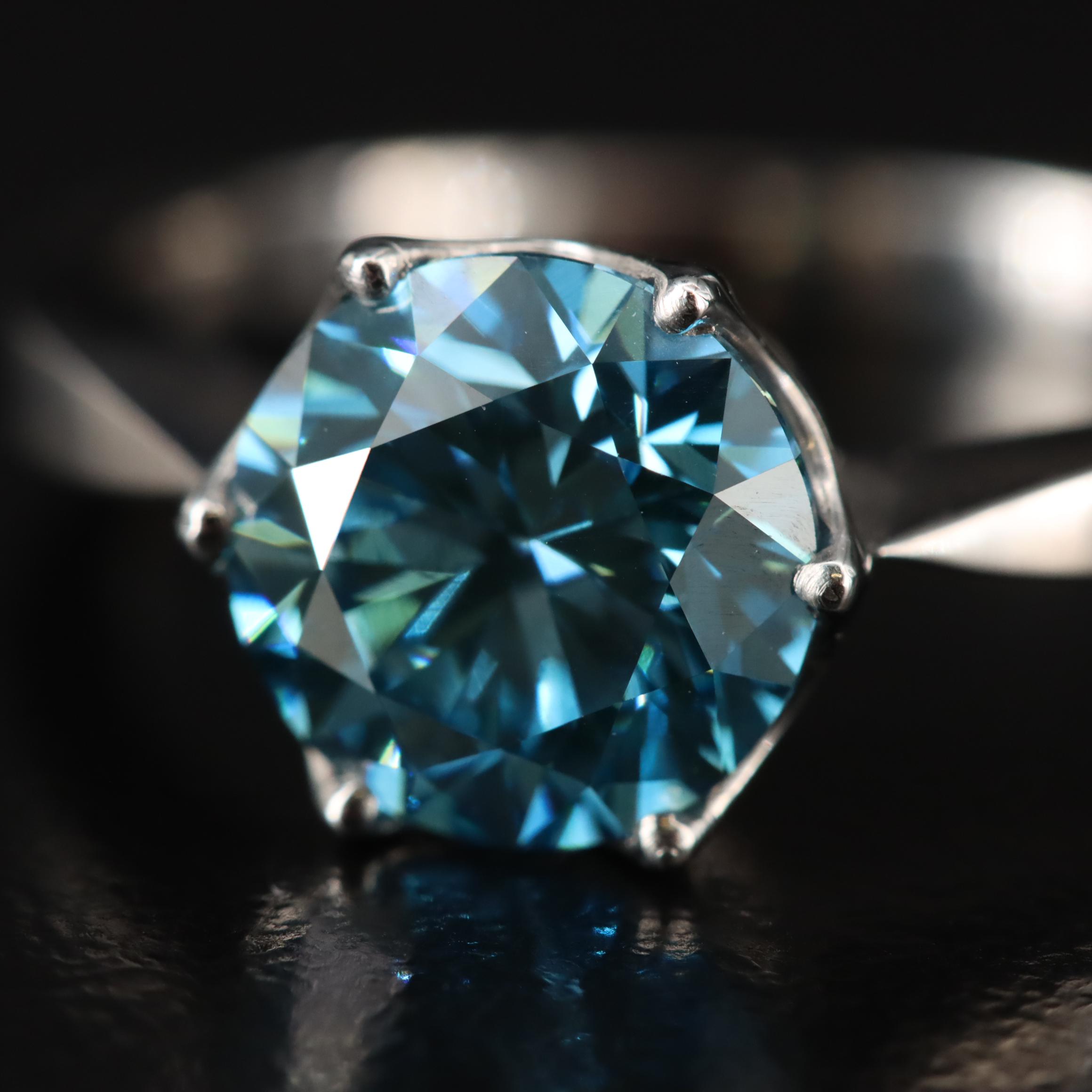 Platinum 2.01 CT Lab Grown Fancy Blue Diamond Solitaire Ring