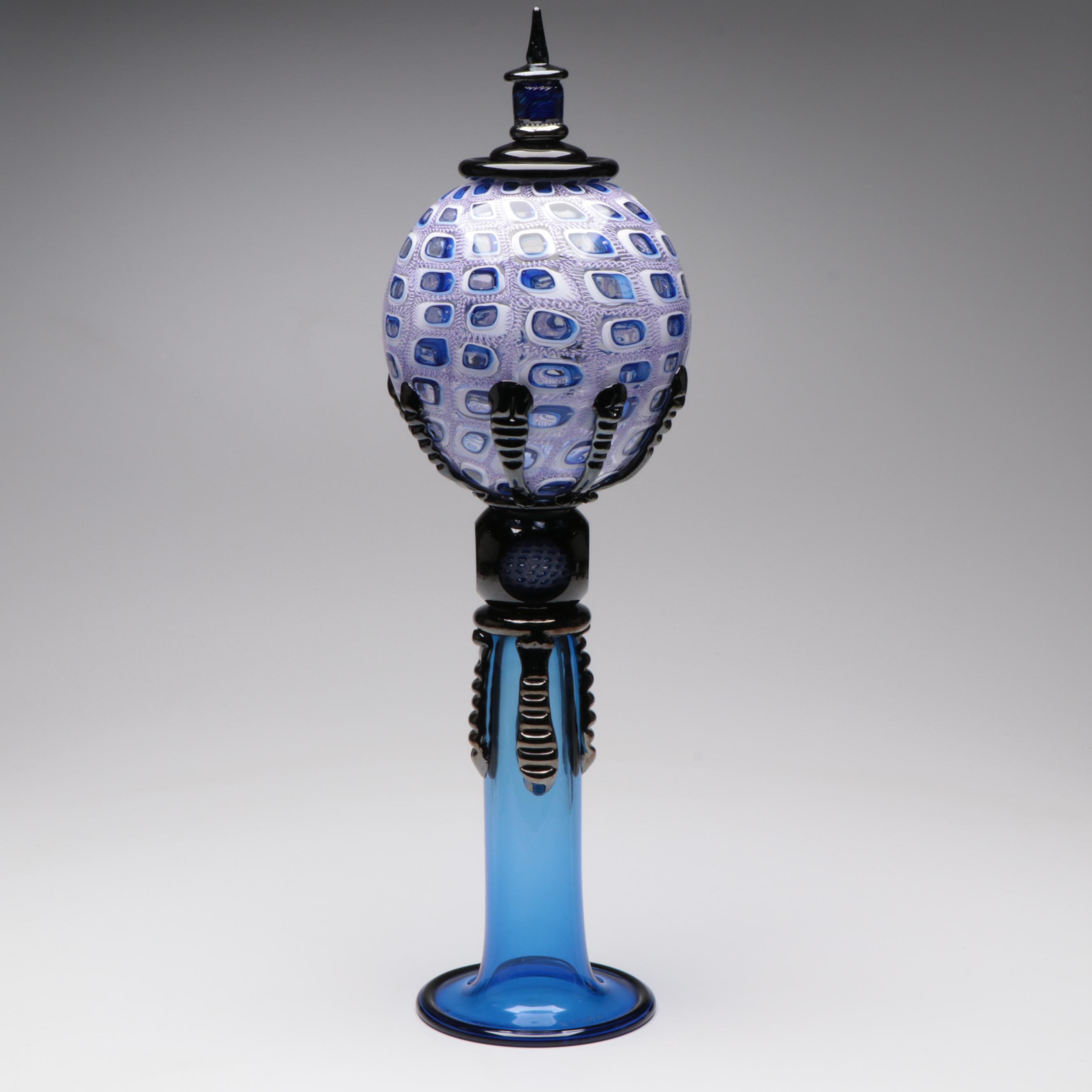 Wes Hunting Handblown with Murrine and Rigaree Lidded Studio Art Glass Vessel