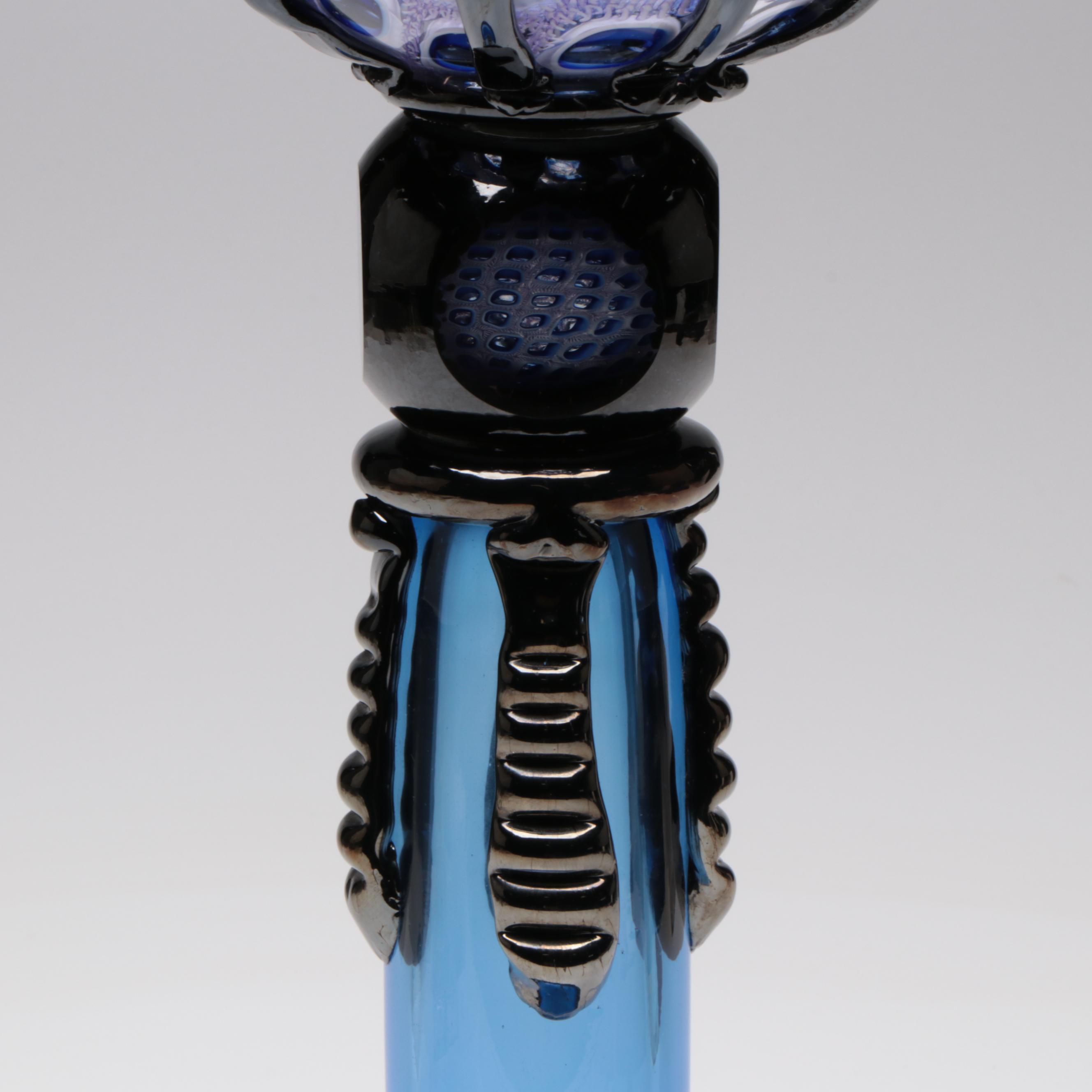 Wes Hunting Handblown with Murrine and Rigaree Lidded Studio Art Glass Vessel