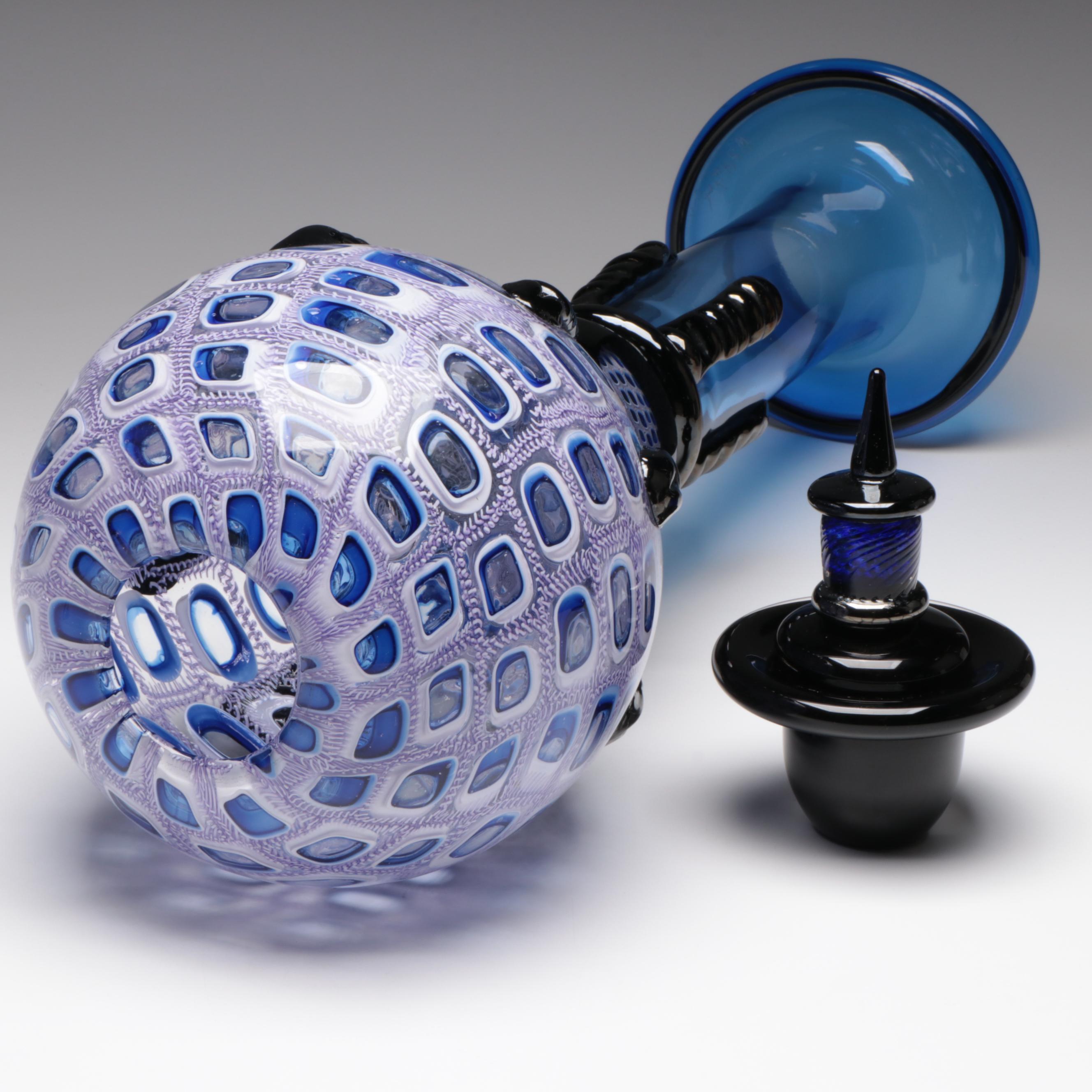 Wes Hunting Handblown with Murrine and Rigaree Lidded Studio Art Glass Vessel