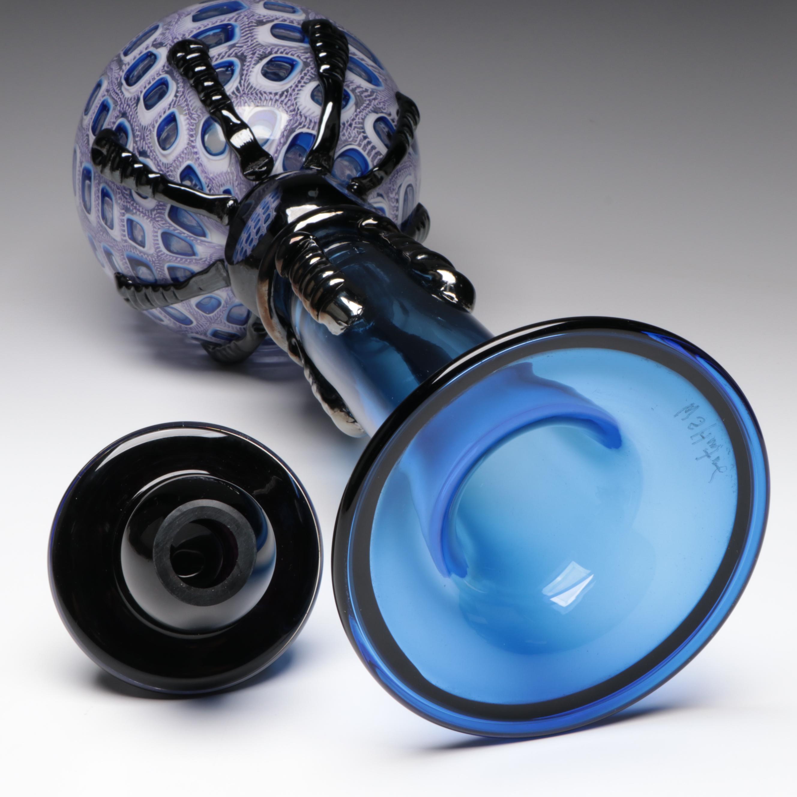 Wes Hunting Handblown with Murrine and Rigaree Lidded Studio Art Glass Vessel