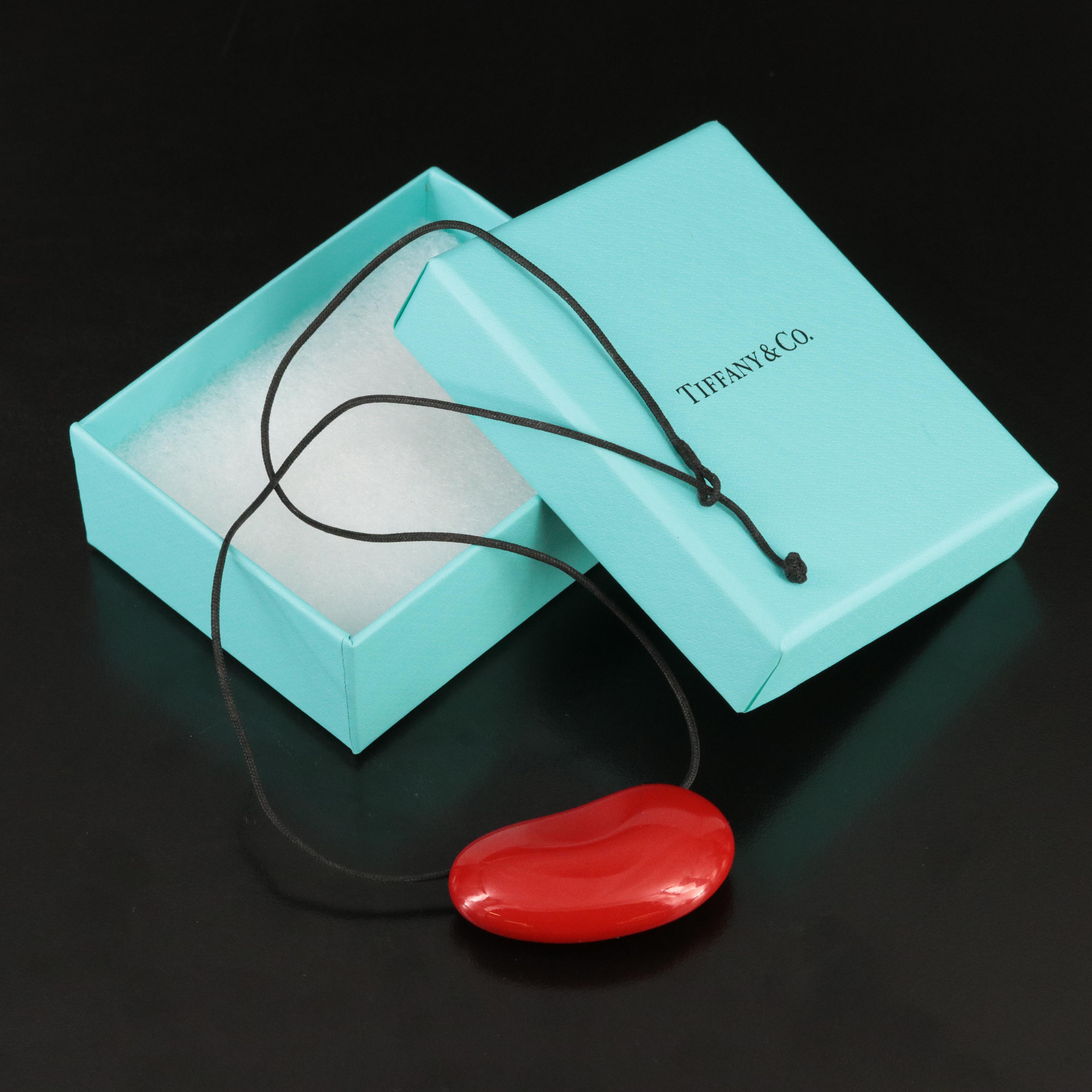 Elsa Peretti for Tiffany & Co. Red Lacquer Bean Design Necklace