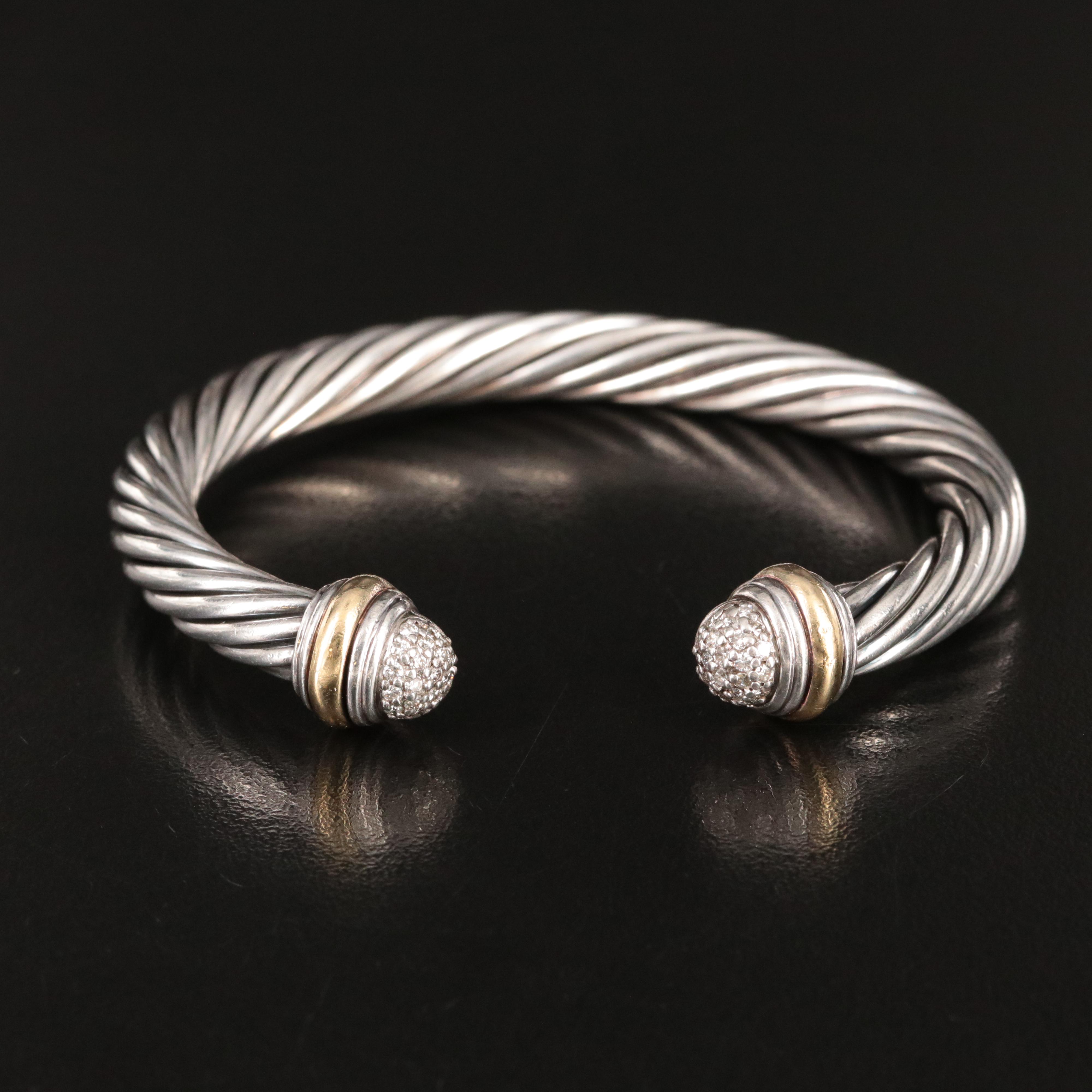 David Yurman Sterling & Diamond Cuff Bracelet