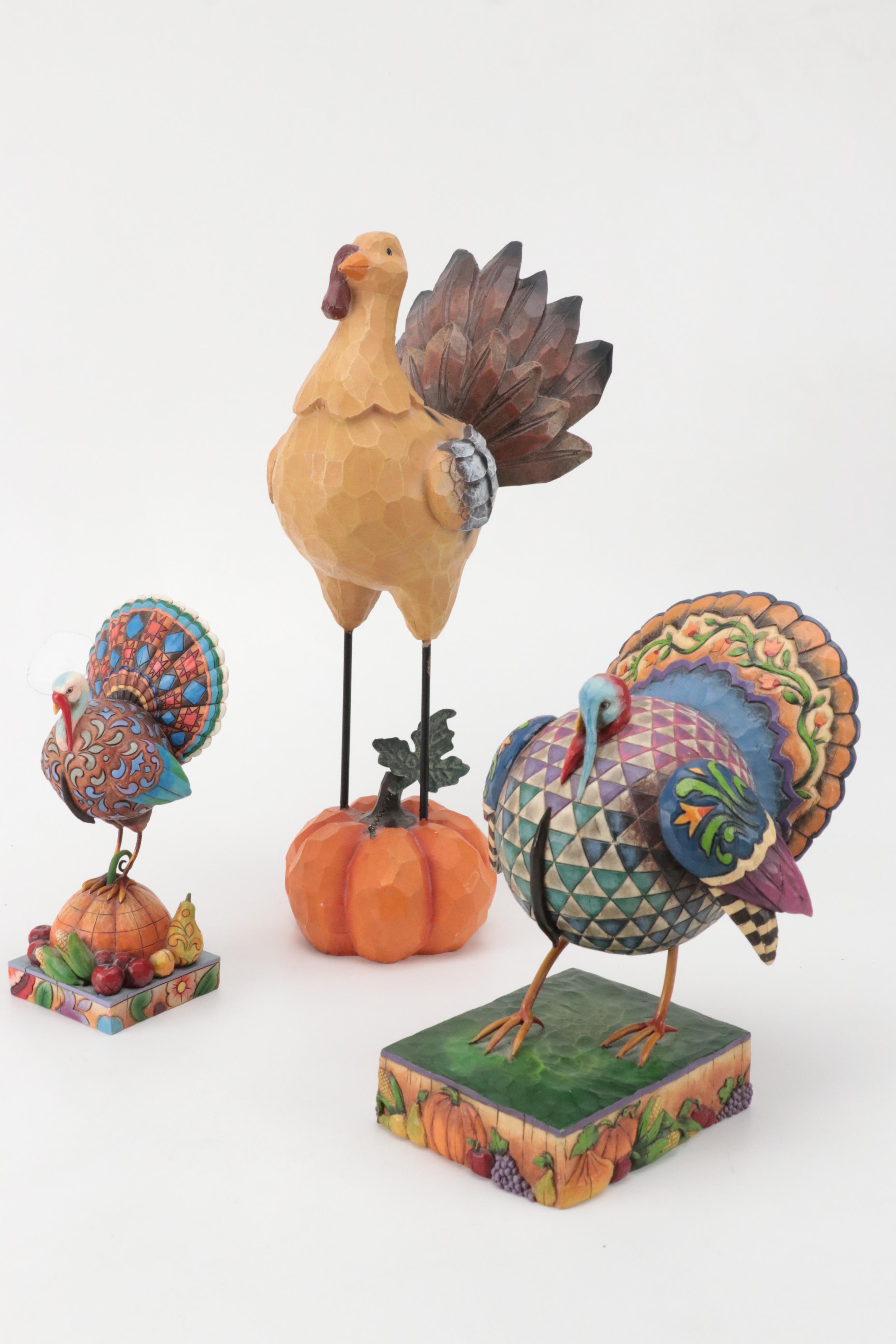 Midwest Carved Resin Turkey Figurine with More Resin Turkey Figurines