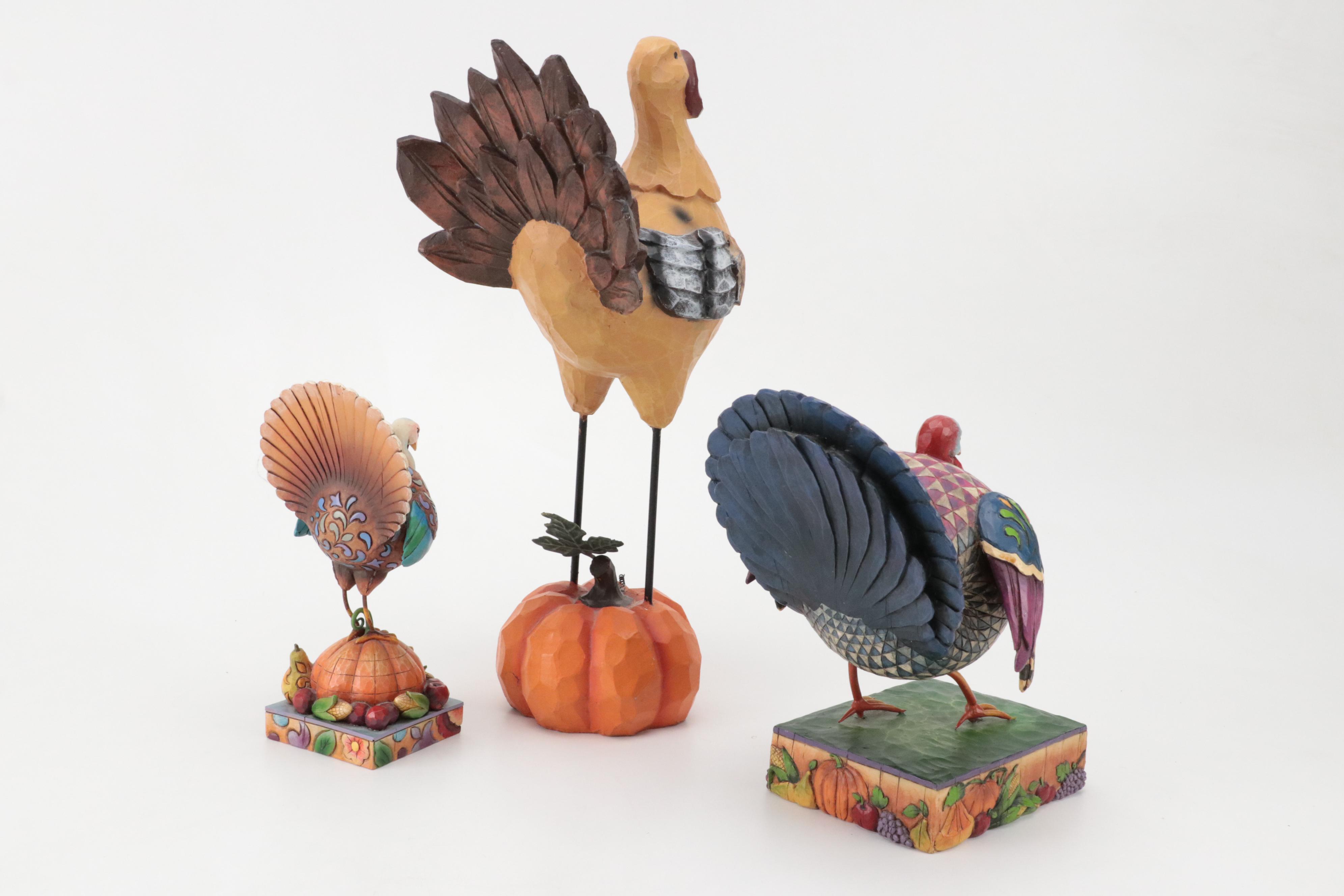 Midwest Carved Resin Turkey Figurine with More Resin Turkey Figurines