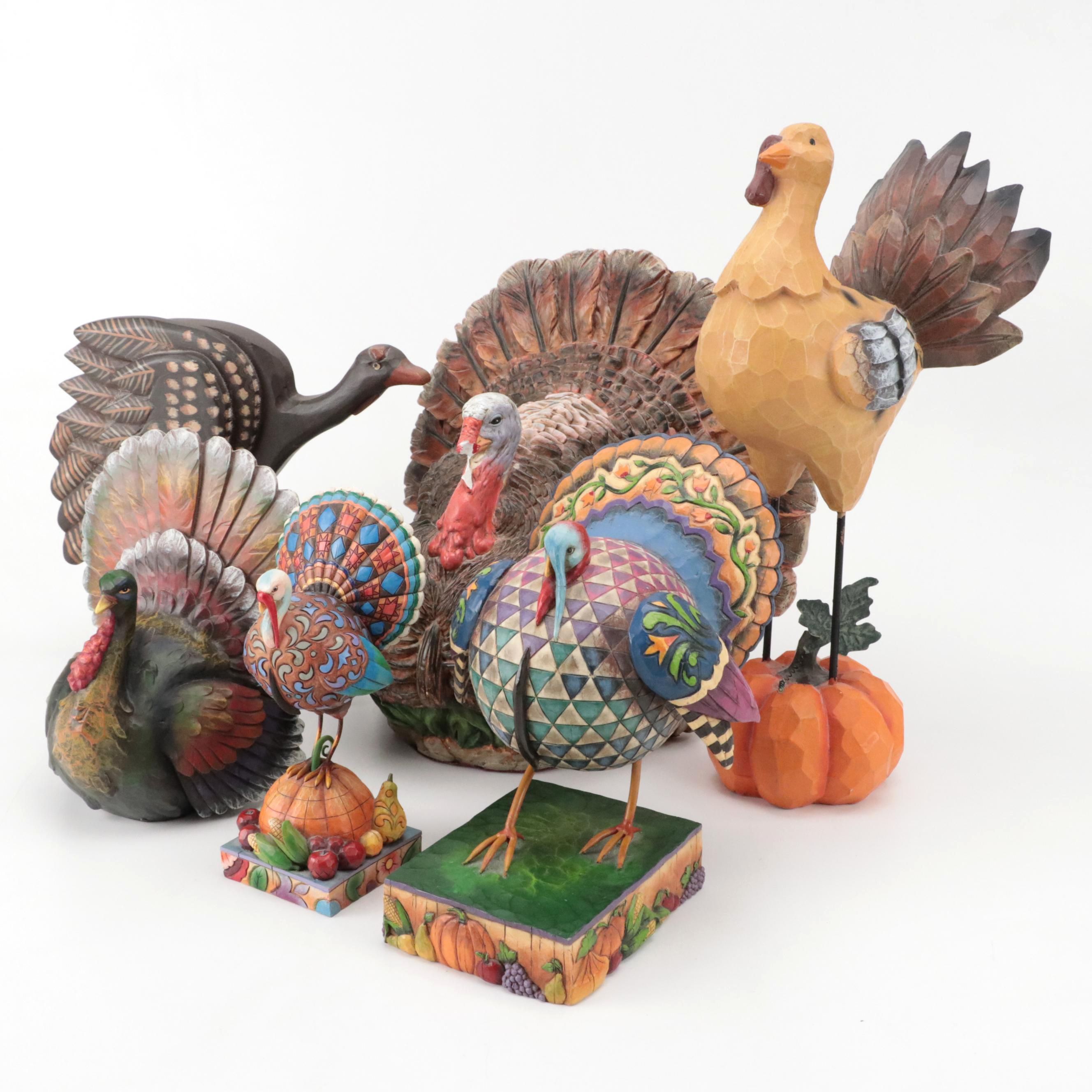 Midwest Carved Resin Turkey Figurine with More Resin Turkey Figurines
