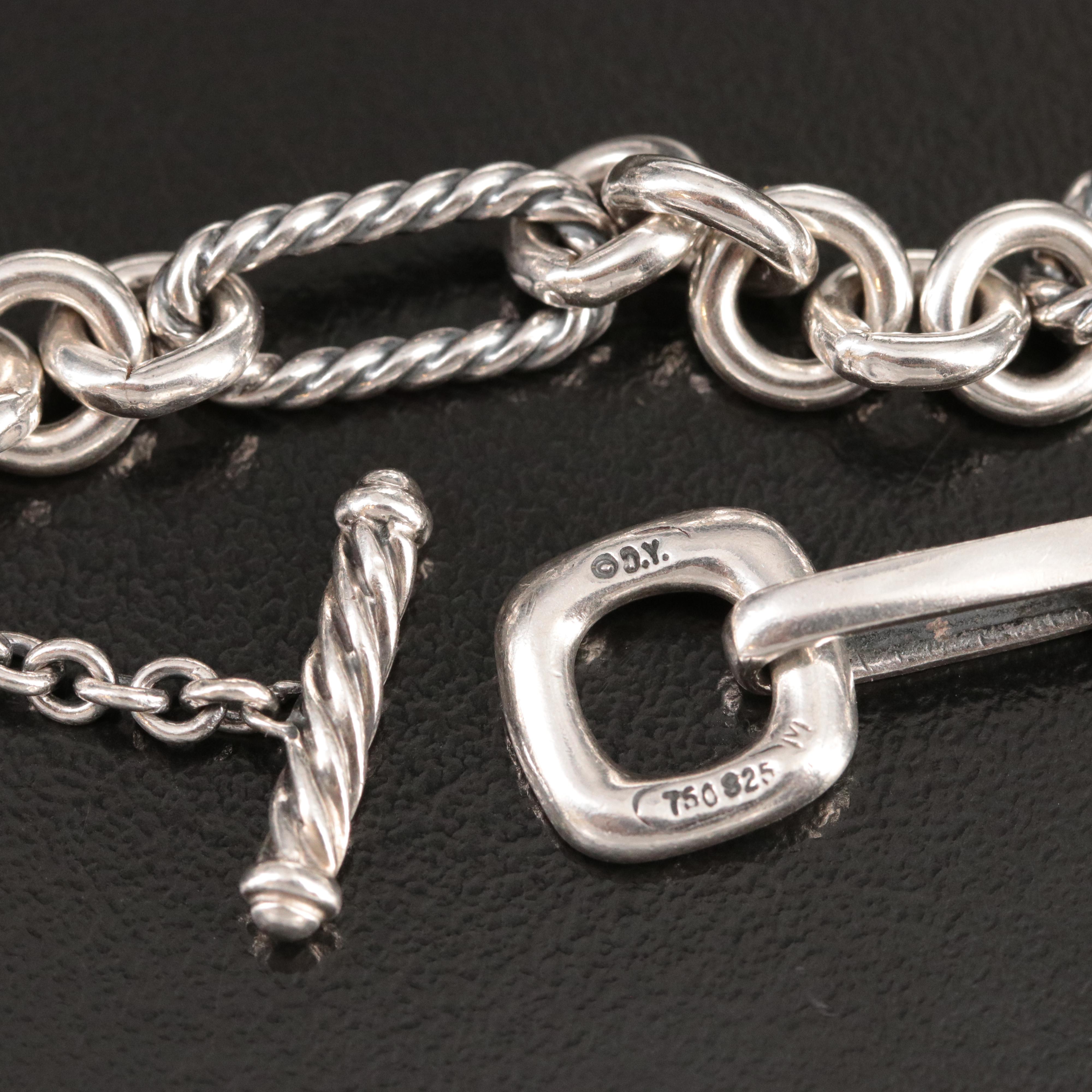 David Yurman Sterling,18K and Grey Pearl Figaro Chain Necklace