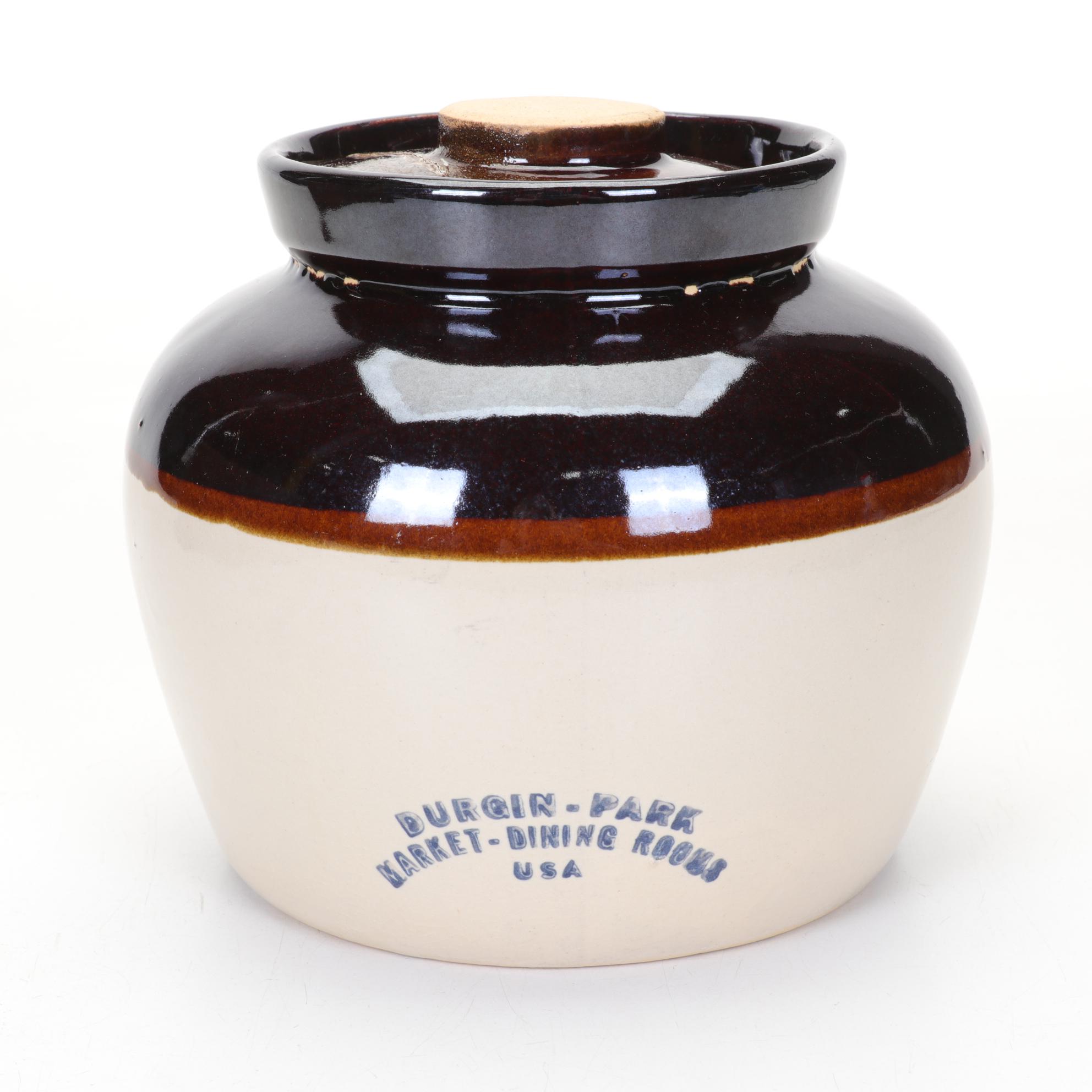 Durgin Park Market Bean Pot Crock and Western Cartridge Co. Wooden Box