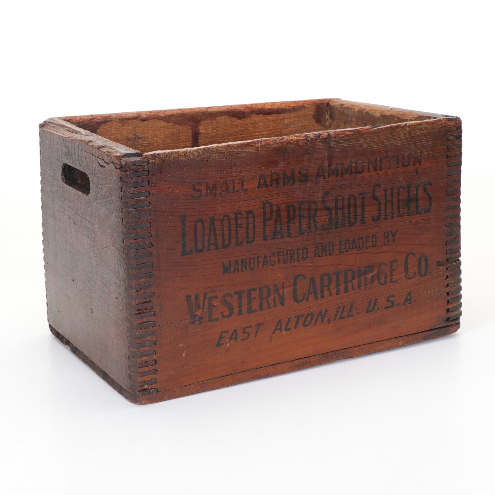 Durgin Park Market Bean Pot Crock and Western Cartridge Co. Wooden Box