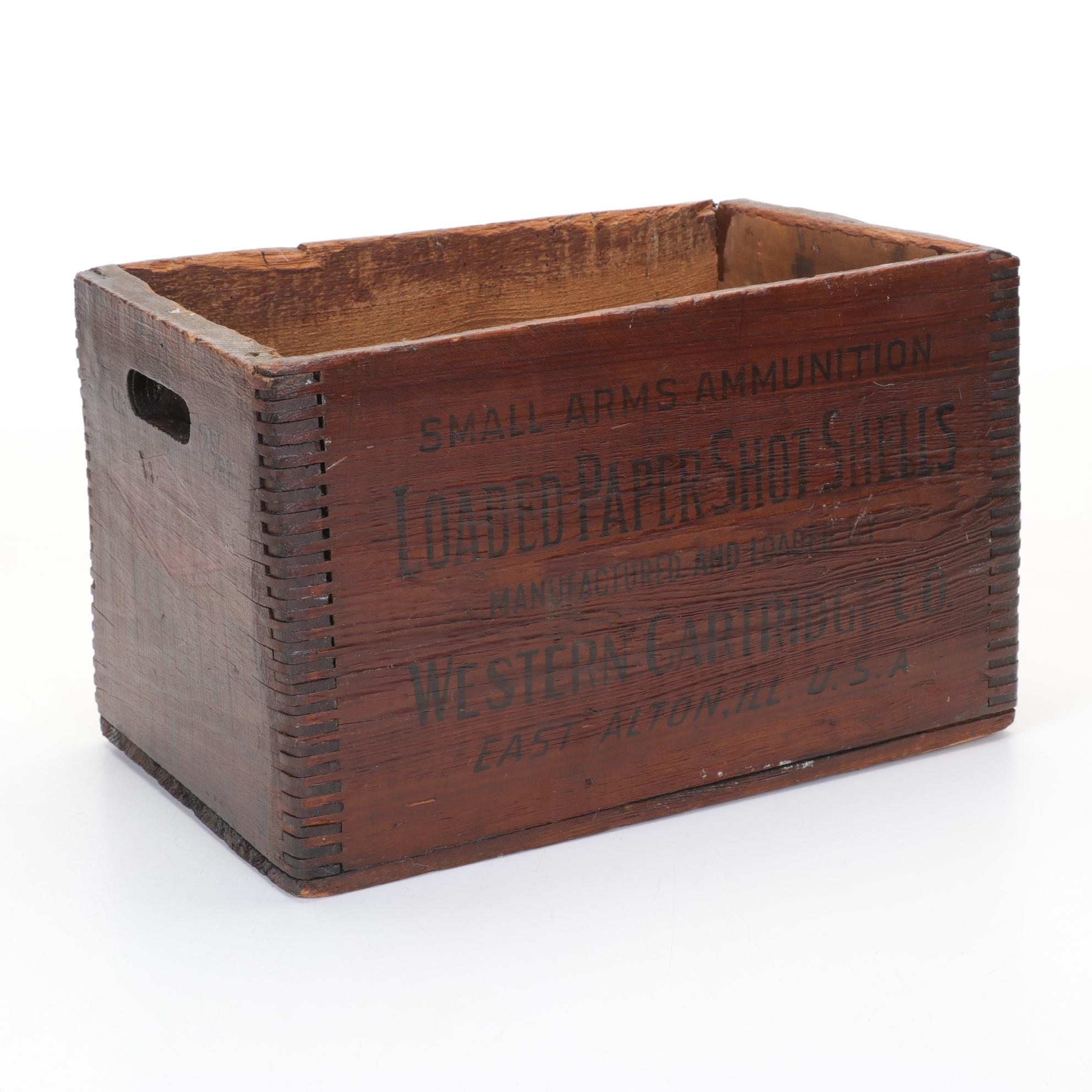 Durgin Park Market Bean Pot Crock and Western Cartridge Co. Wooden Box