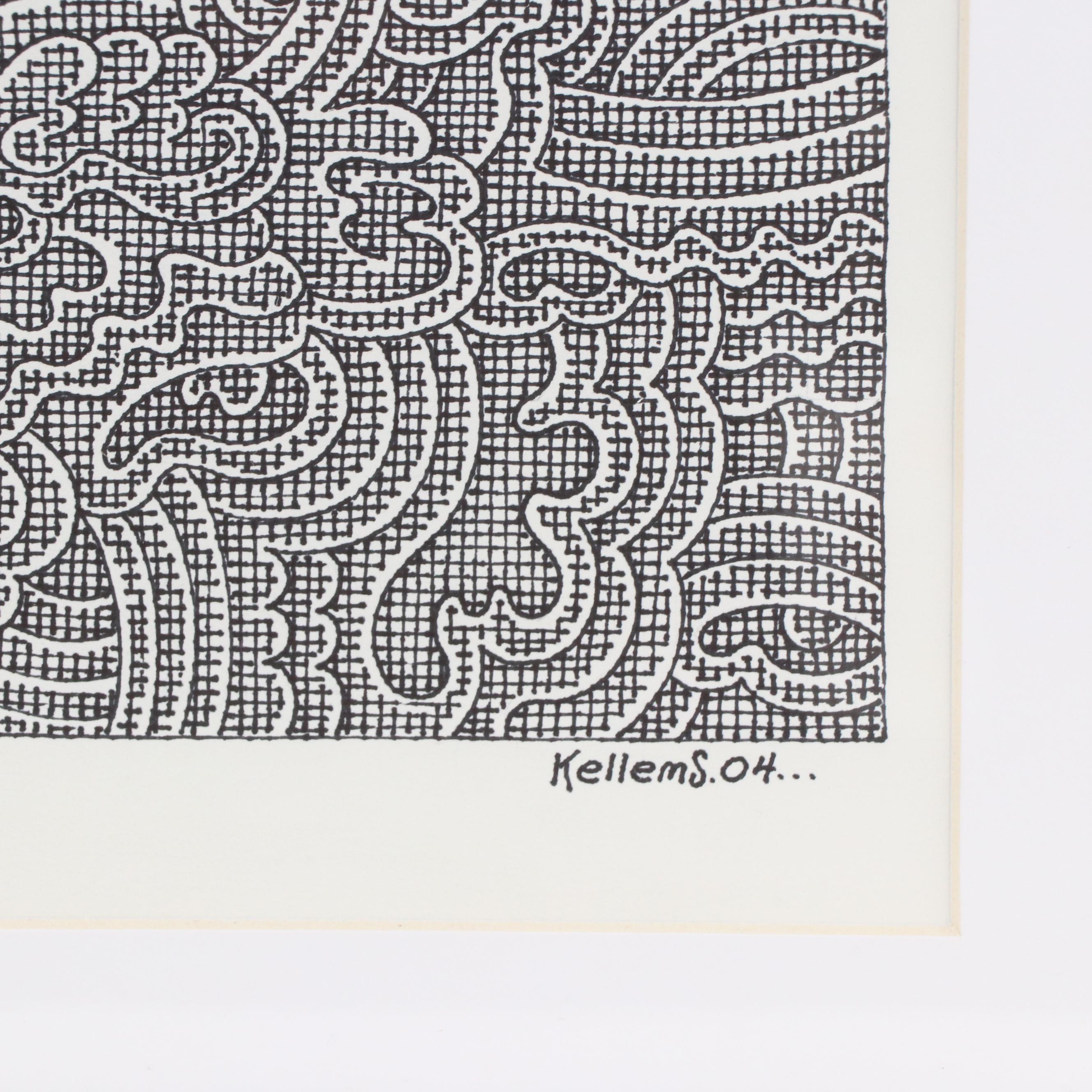 Jerry Quinton Kellems Stylized Figural Ink Drawing, 2004