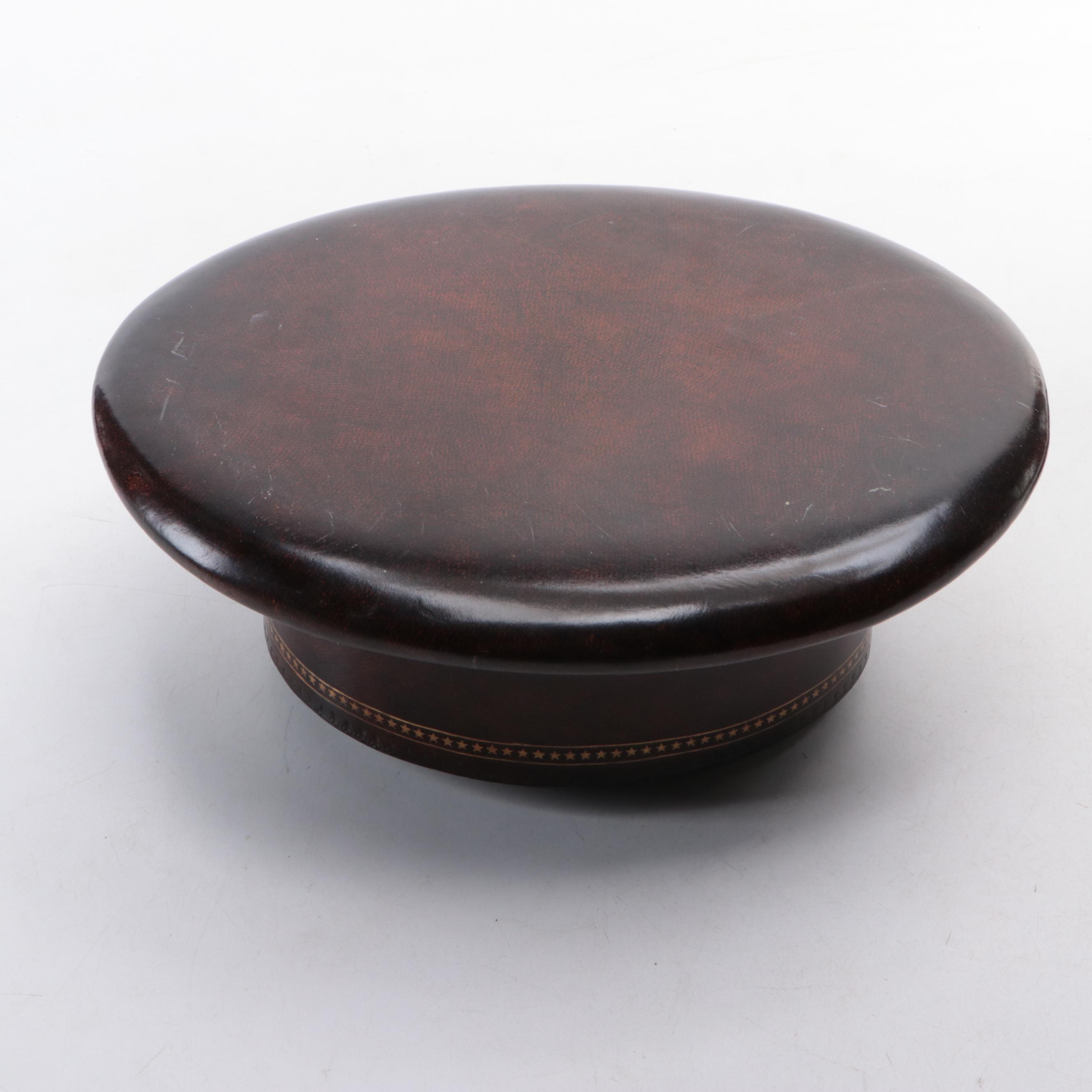 Maitland-Smith Tooled Leather-Covered Top-Hat-Shaped Box