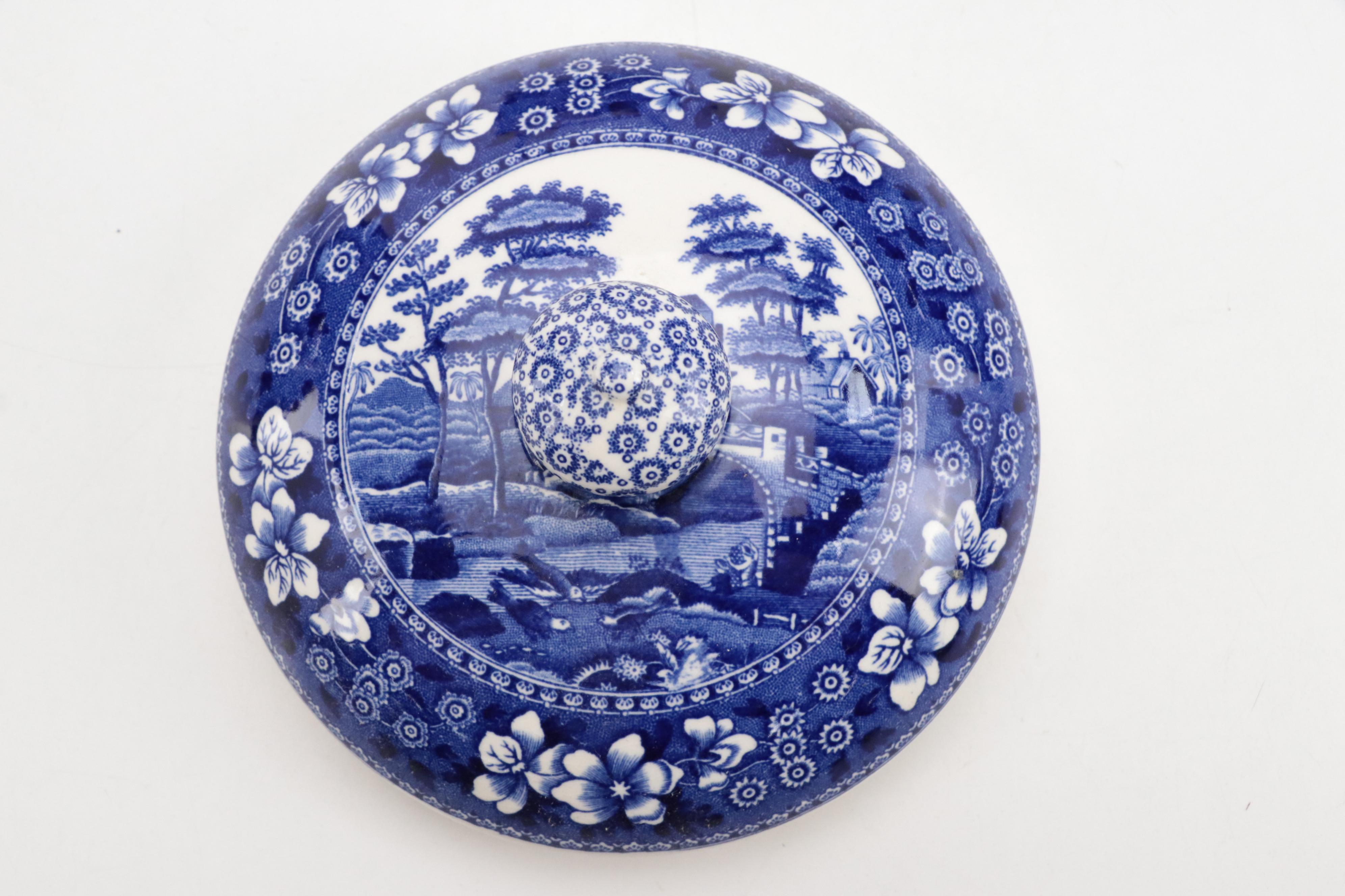 Copeland "Spode's Tower" Blue Transferware Kettle, Late 19th/ Early 20th Century