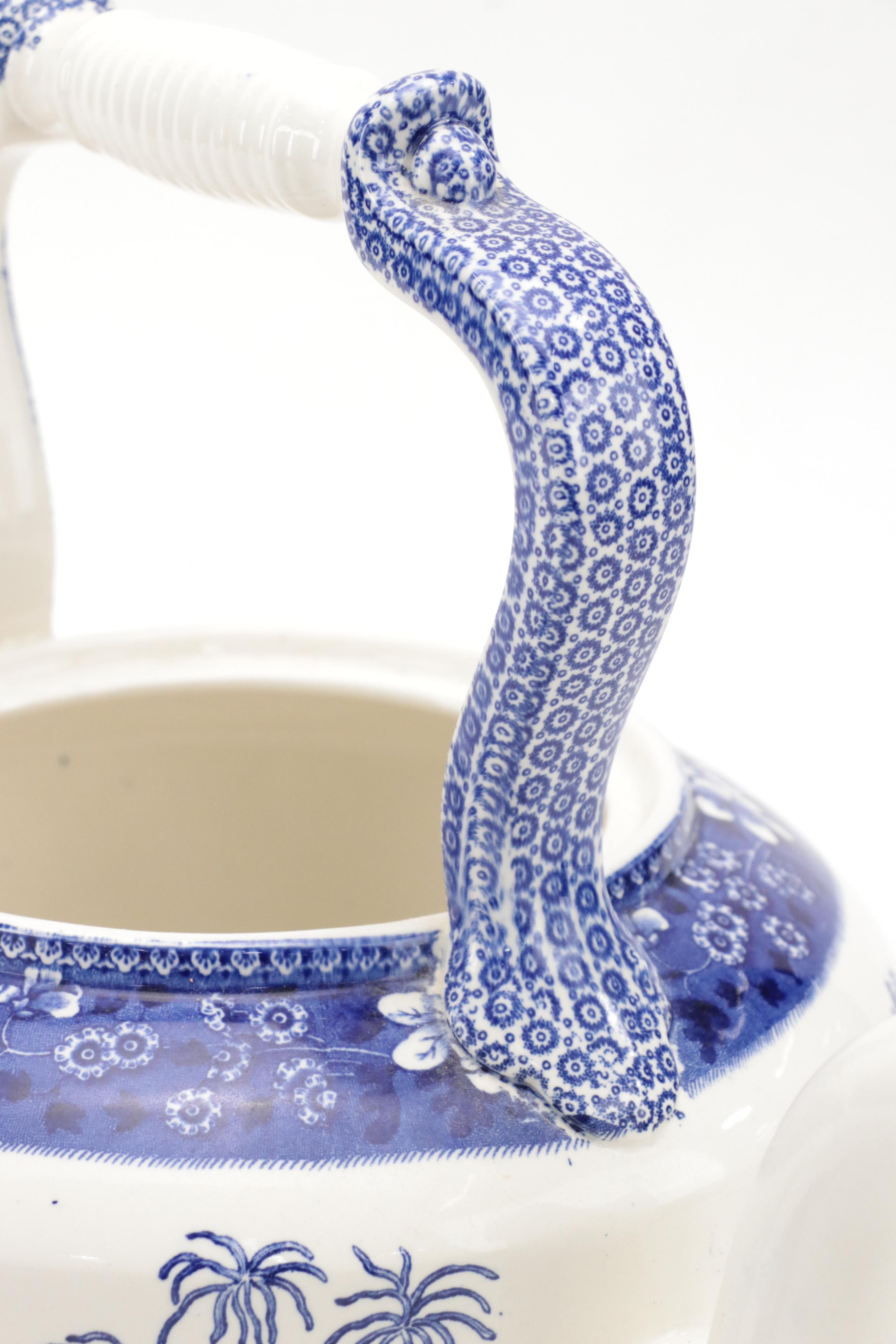 Copeland "Spode's Tower" Blue Transferware Kettle, Late 19th/ Early 20th Century