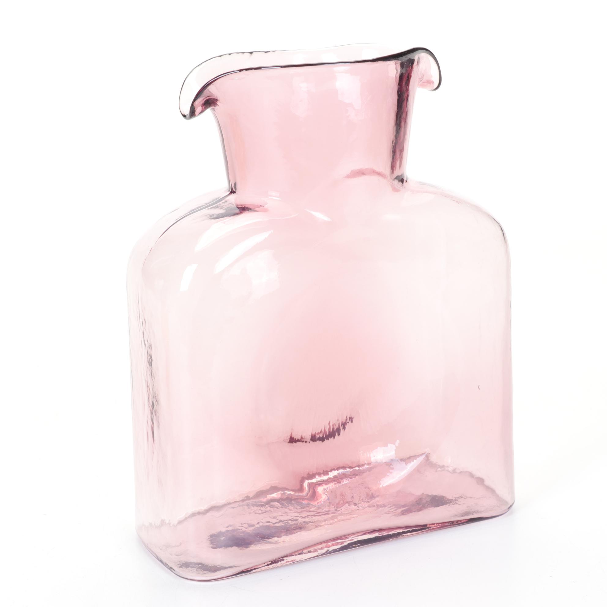 Blenko Double Spout Blown Glass Water Pitcher and Amber Glass Apple Paperweight